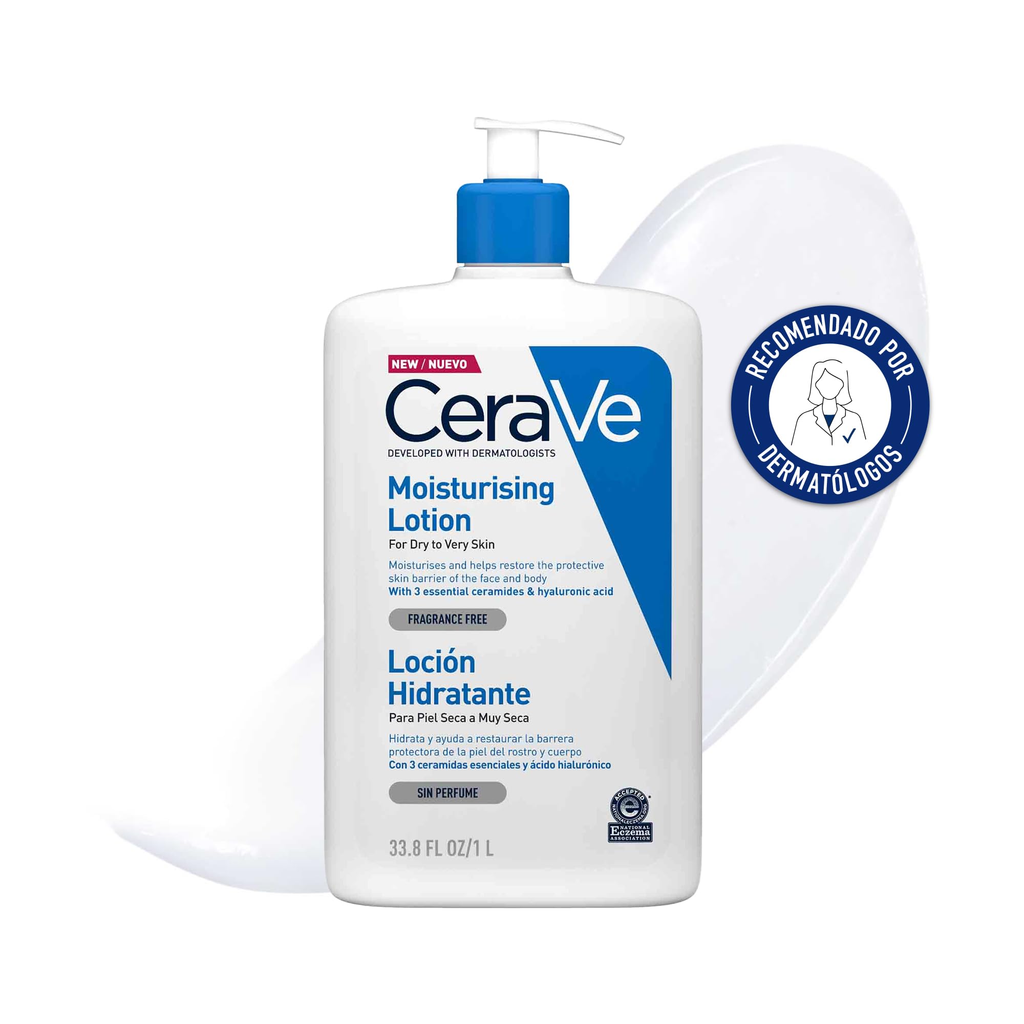 CeraVe Loción Hidratante, Piel Seca a muy Seca, Hidrata y Restaura la Barrera Protectora de la Piel, Enriquecida Con Ceramidas Esenciales y Ácido Hialurónico, Fórmula Ligera, Apta para Rostro y Cuerpo