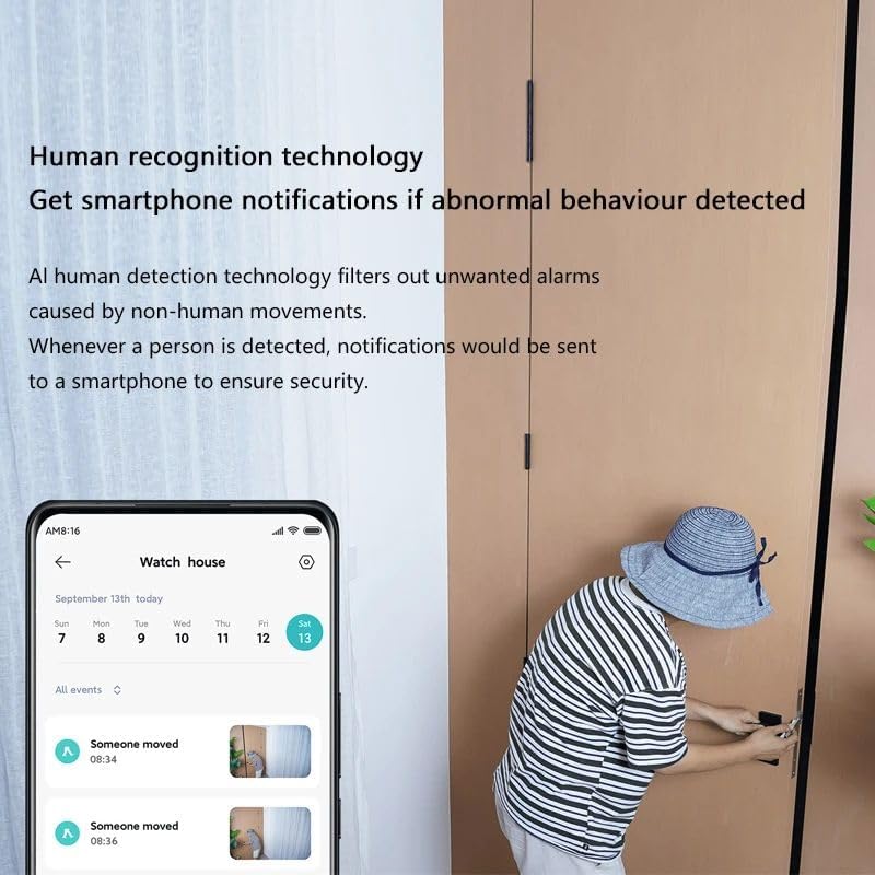 Xiaomi Outdoor Camera AW200 demonstrating human recognition technology with smartphone notifications