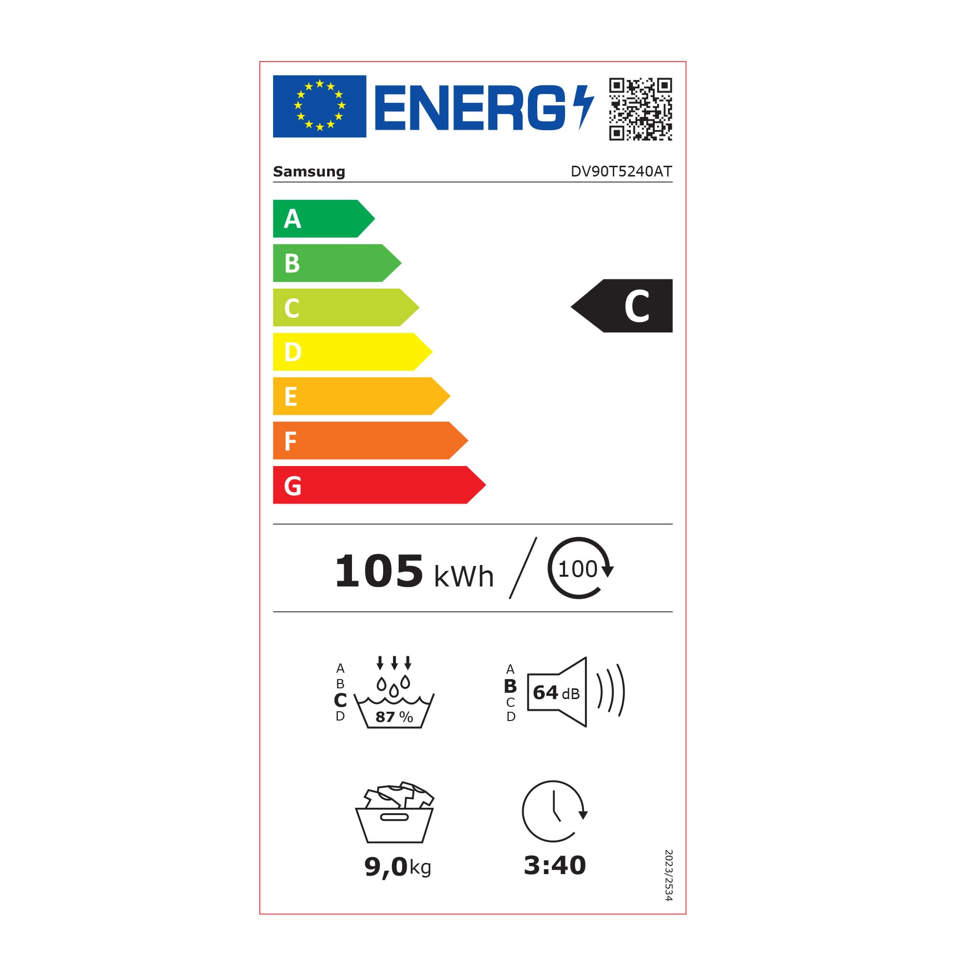 Samsung Asciugatrice DV90T5240AT/S3, 9 Kg, a pompa di calore, 60 x 85 x 60 cm, Porta Reversibile, Libera installazione