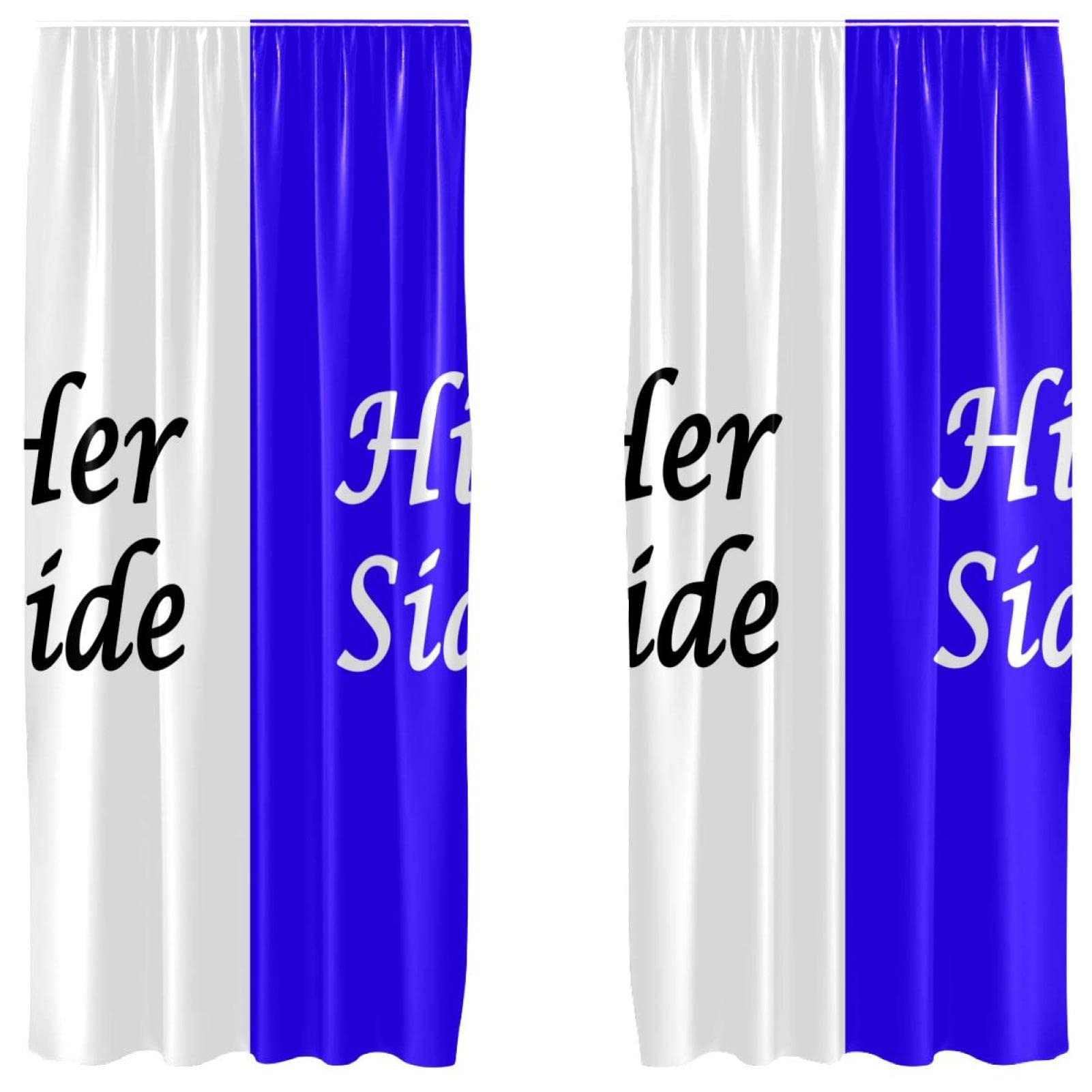 Rideaux occultants Her Side His Side en microfibre blanc et bleu pour fenêtres de chambre