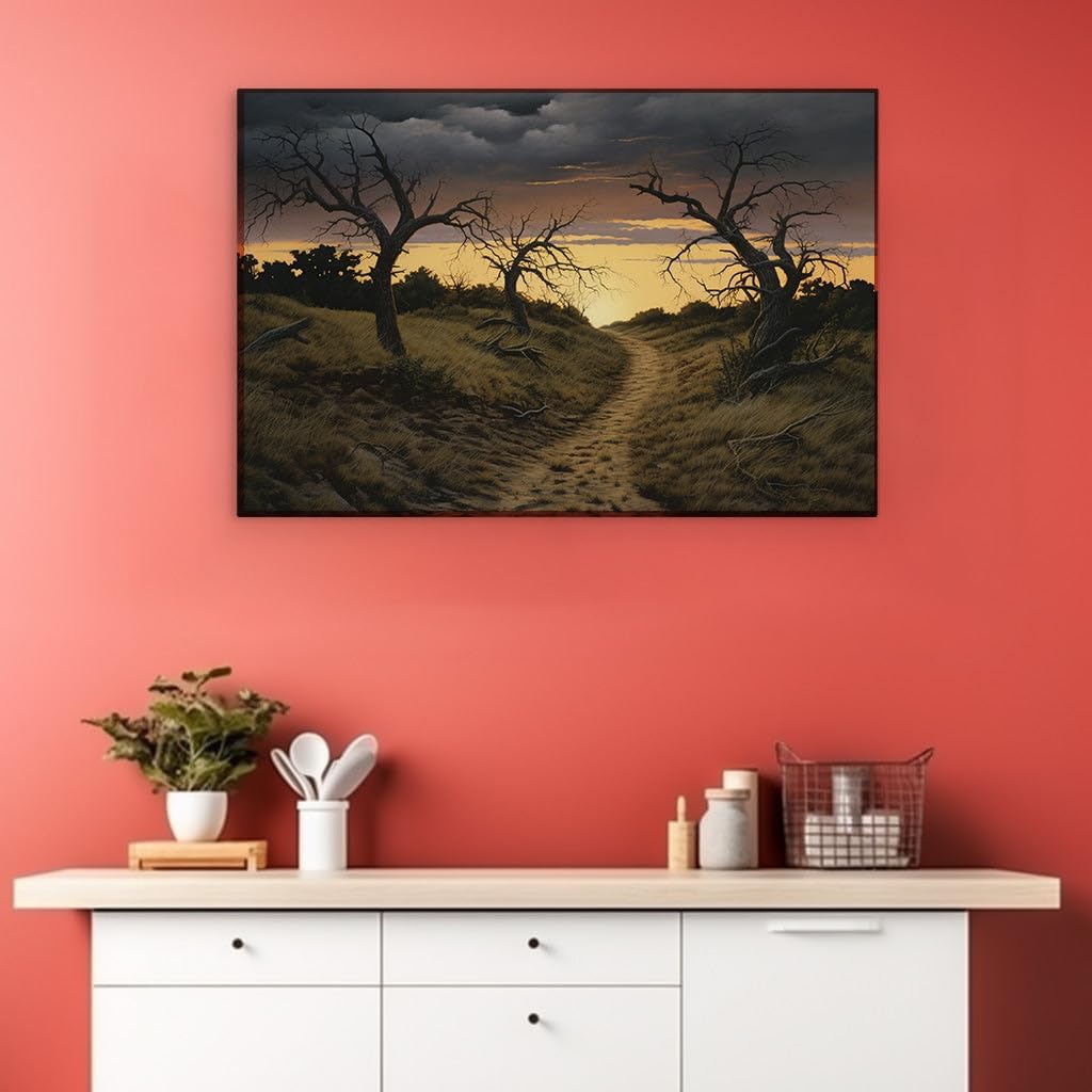 Canvas for Living room. Golden Serenity on the Edge of Storm's Whispers, 27 x 18 inch Canvas Wall Art - Ready to Hang