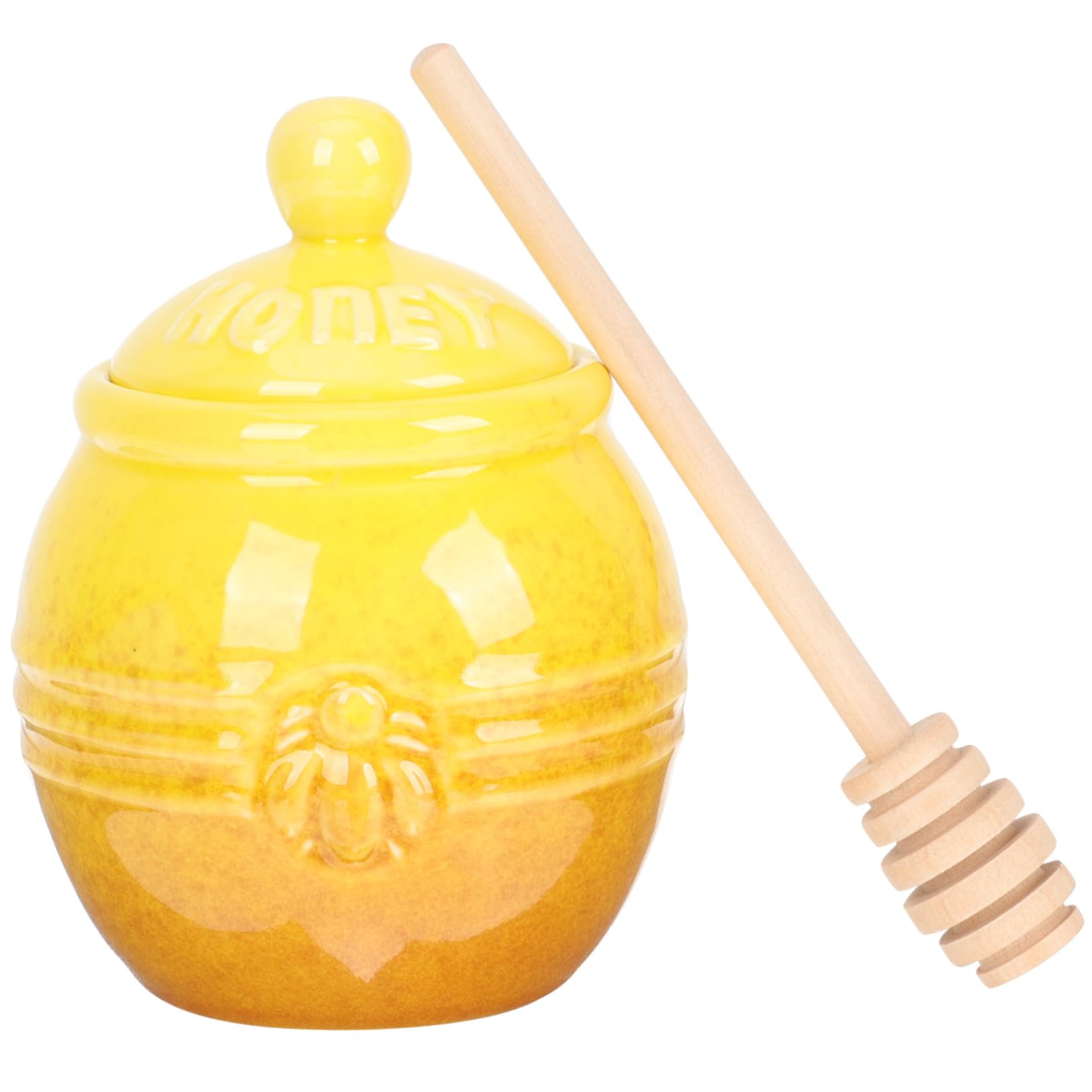 OFFSCH Delicate Honey Dispenser Dipper Covered Ceramic Jar Honey Pot Storage Decor for Kitchen