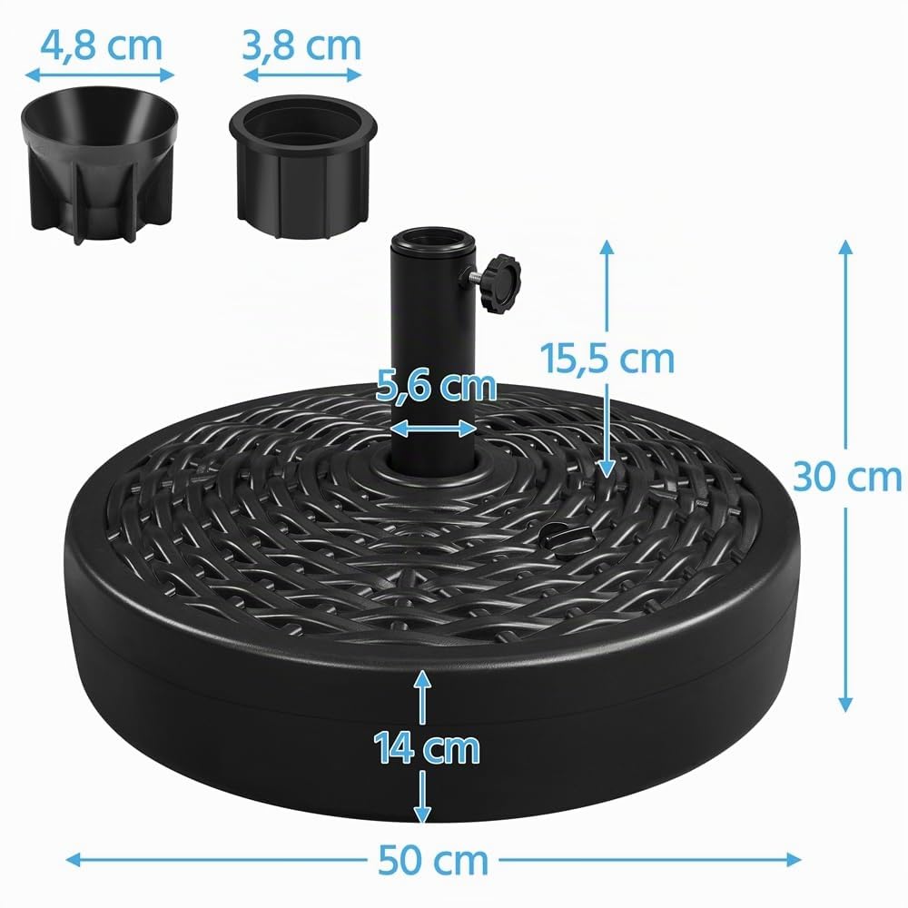 Yaheetech Pied de Parasol Remplie d'eau 22 L Base de Parasol en HDPE Imitation Rotin Socle de Parasol Extérieur pour Mât de Parasol de Ø 3,8 cm/4,8 cm Jardin Terrasse Piscine Noir