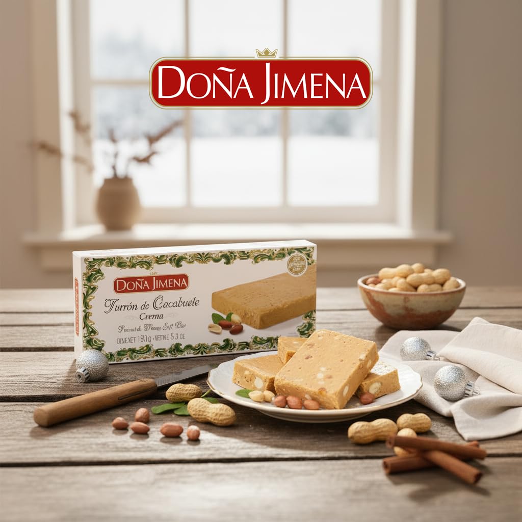 Doña Jimena Turrón de Cacahuete y Miel, Textura Cremosa, Calidad Suprema, Típico Dulce Navideño, Turrón Tradicional Sin Gluten, Almendra, 150 Gramos