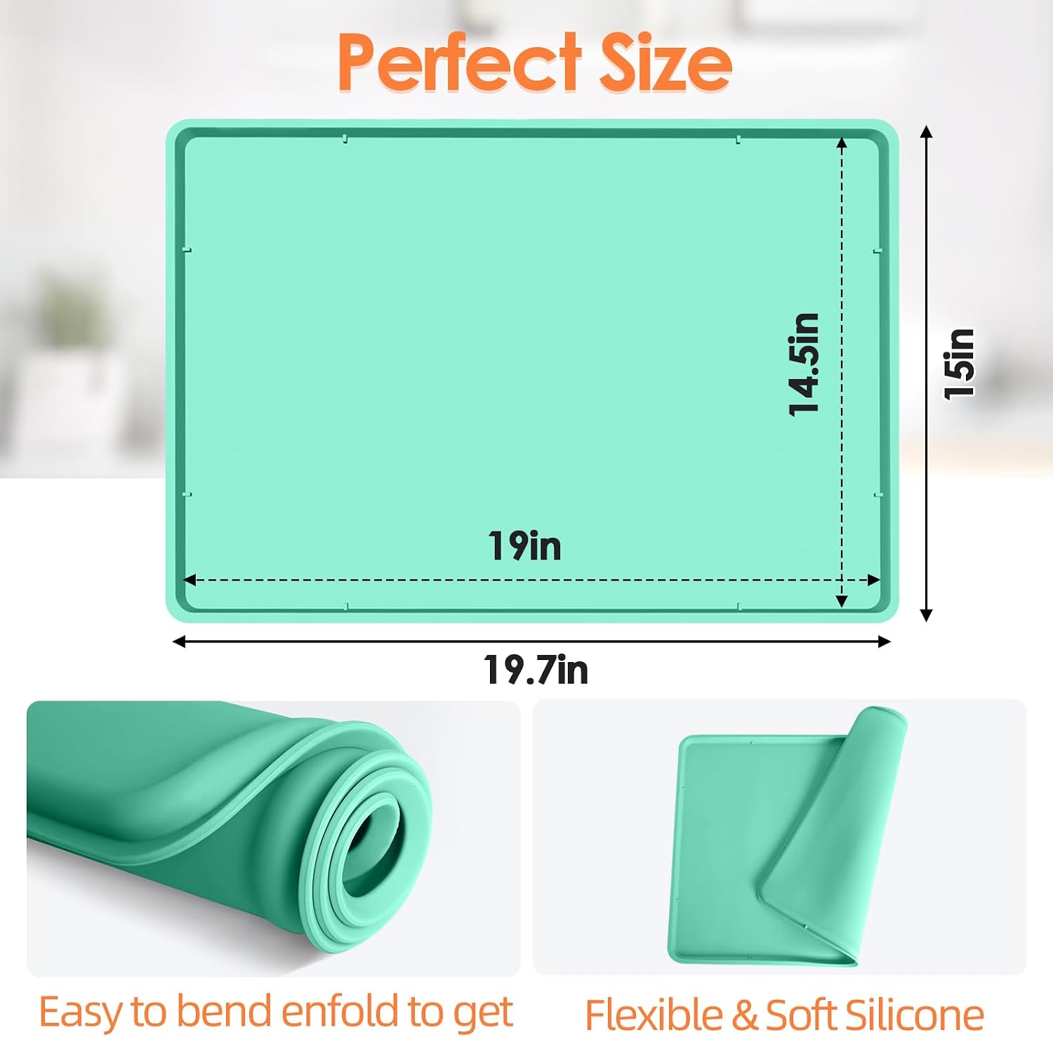 Silicone Coffee Maker Mat with Lip for Countertops, 19.7''x15'', Mint Green image 2