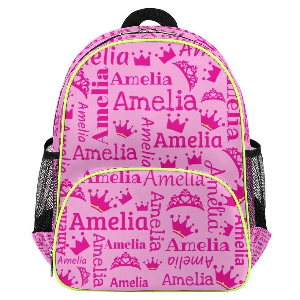 Personalized Toddler Kids Backpack, Custom Mini Backpacks for Preschool, Schoolbag for 1-6 Years Boys Girls Cute Crown Pink Pattern