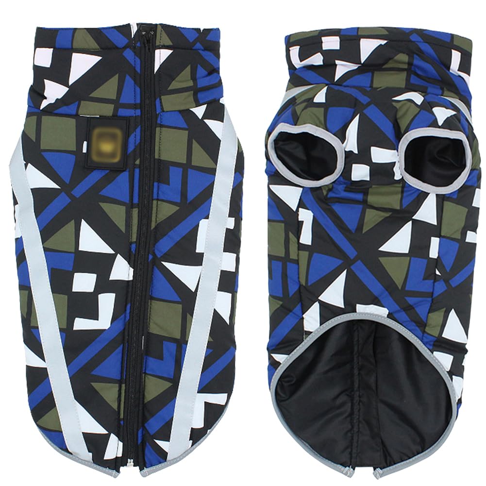 Waterproof Dog Jacket, Camouflage Winter Warm Reflective Coat Windproof Warm Clothes Cozy Dogs Winter Apparel Outdoor Clothes Pet,Blue,5XL