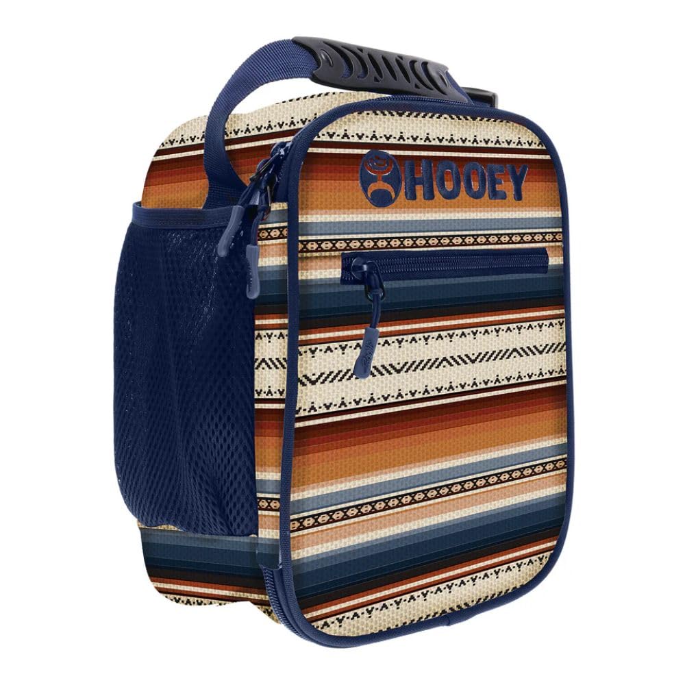 HOOEY Waterproof Liner Mesh Pockets Collapsible Lunch Box with Handle (Navy/Serape)
