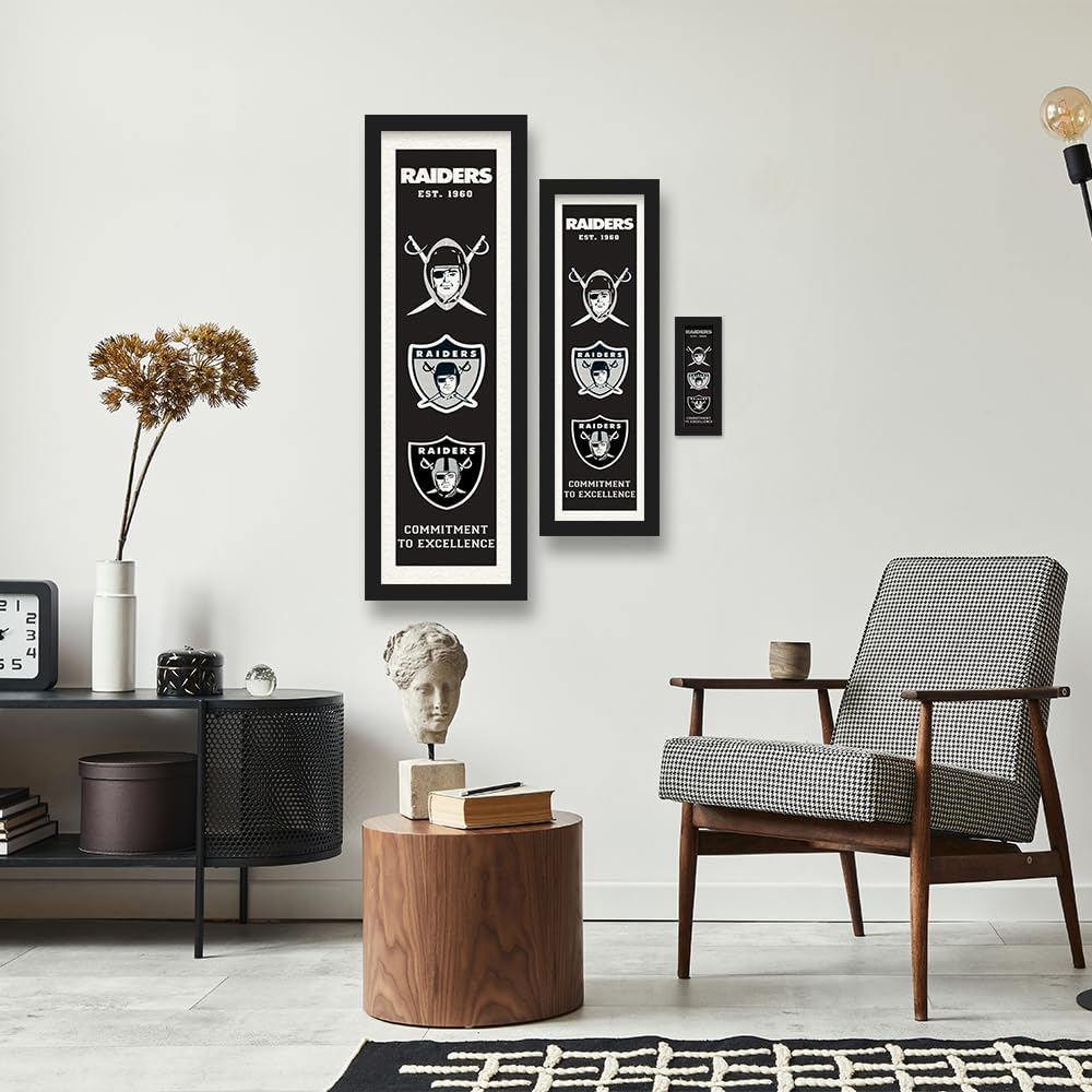 Sporticulture NFL Wall Art Las Vegas Raiders Logo Heritage Print - Large Size 12" x 36" Framed Football Poster Sports Logo Merchandise - Perfect Gifts For Men & Women Fans for Bedroom & Man Cave - Image 8