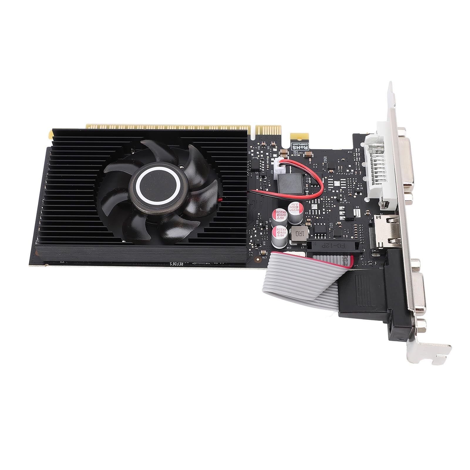 VBESTLIFE Scheda Grafica da 1 GB, GPU DDR3 a 64 Bit, Scheda Video da Gioco PCIE 1.1 X16 589/500 MHz, Scheda Grafica per Computer Desktop con Porte HDMI, DVI, VGA