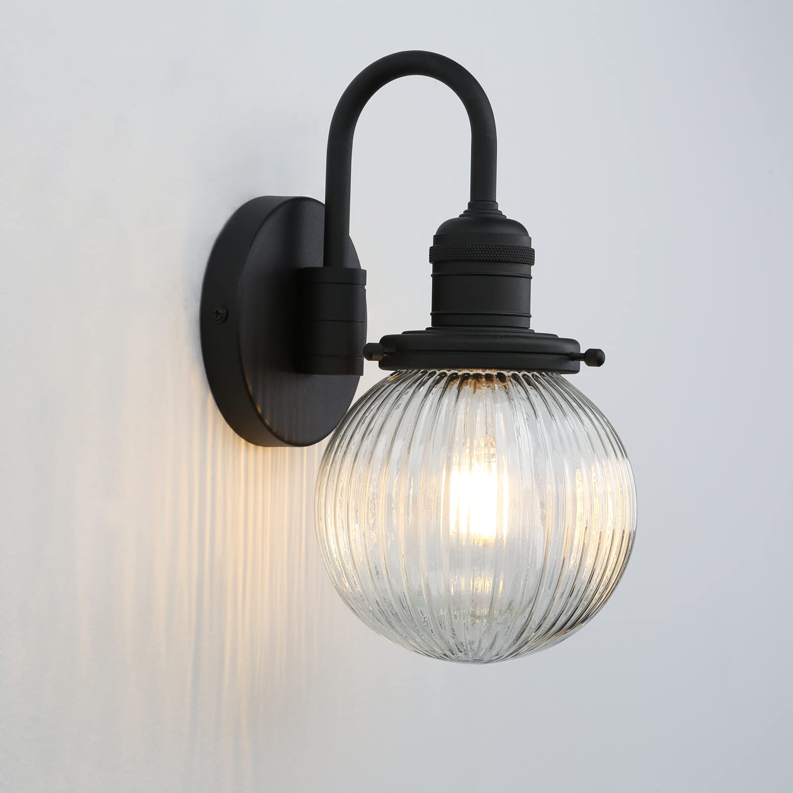Yosoan Wandleuchte Industrie Loft-Wandlampe Wandbeleuchtung mit geriffeltes Klarglas Wandleuchter Innenleuchte E27 Loft Beleuchtung für Küche, Wohnzimmer & Esszimmer Restaurants Bar(Schwarz)