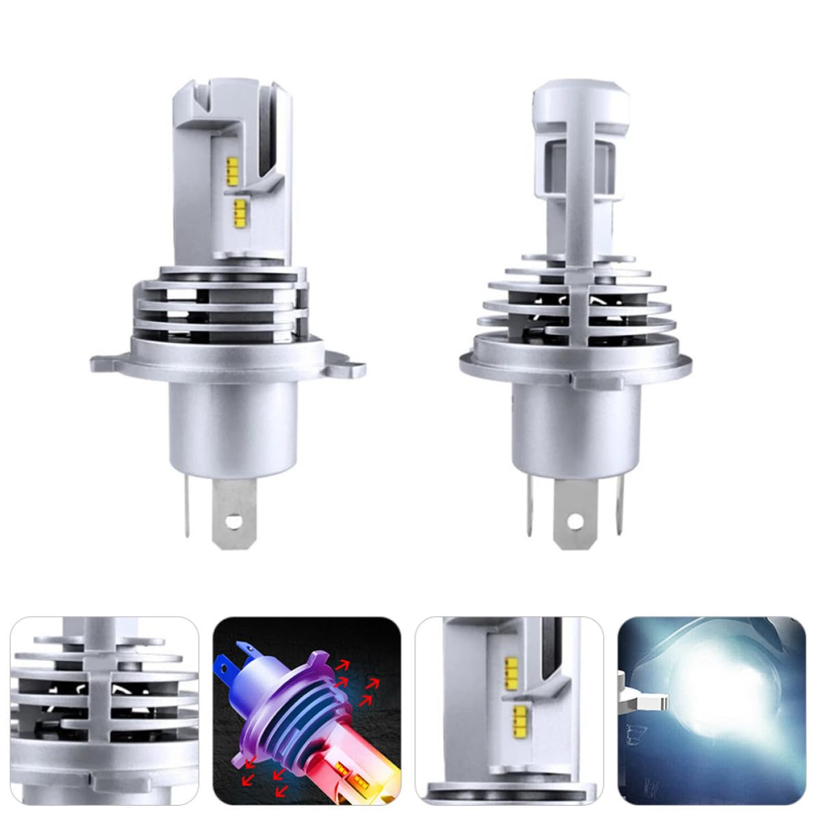 UKCOCO Lampadine Fredda 5000lm 6500k Auto in 9003 e per LED Luce a 55w di H4 Argento Lega Alluminio 2 Pezzi Efficienti Basso Consumo Fari Anteriori Sinistro e Destro