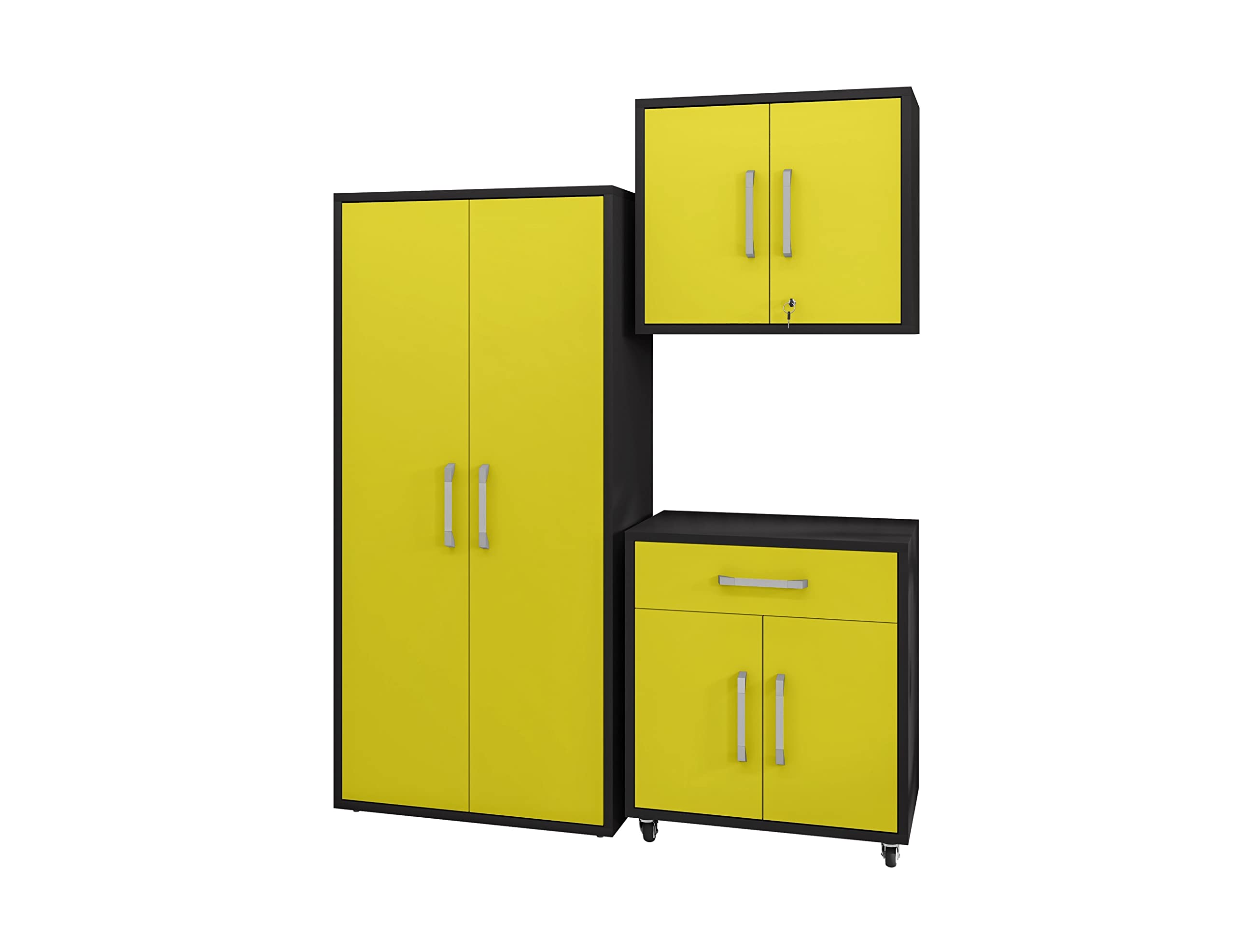 Manhattan Comfort Eiffel Garage Cabinets and Storage System, Set of 3, Yellow
