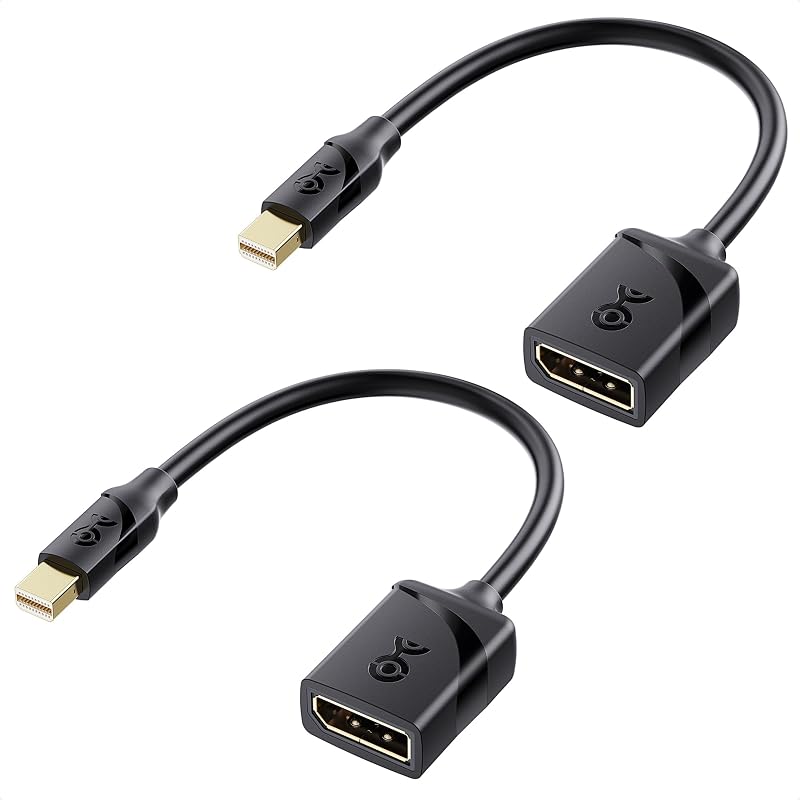 2-Pack 8K Mini DisplayPort to DisplayPort 1.4 Adapter | 8K@60Hz / 4K@240Hz, Thunderbolt 2 and Thunderbolt Ports Compatible, 32.4Gbps, Mini DP to DP 1.4, Black