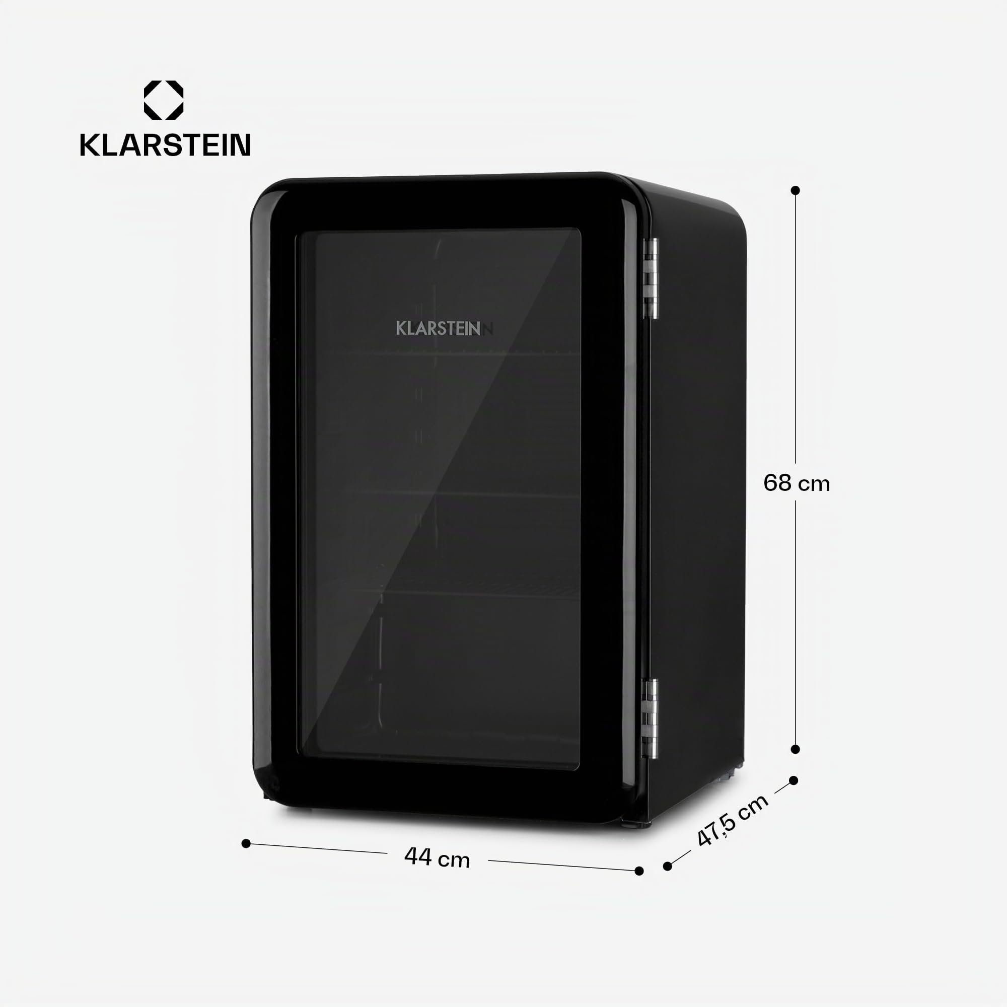 KLARSTEIN Nevera para bebidas, PopLife - minibar, nevera retro, 0-10°C, sólo 39 dB, 70 L, respetuosa con el medio ambiente, puerta de doble acristalamiento, diseño retro, negro