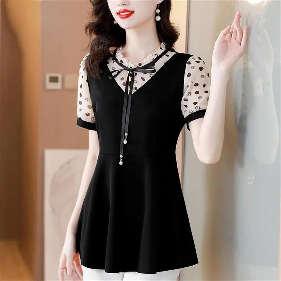 Camicette da donna a maniche corte con volant casual retrò tunica peplo estate fiocco top camicette