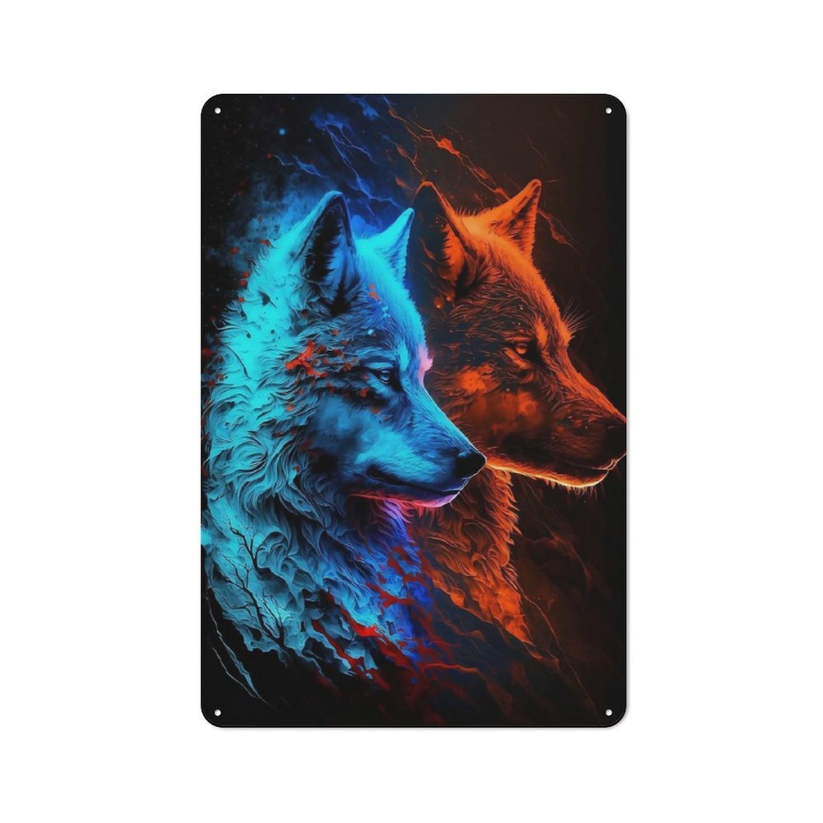 Junmoney Style-12 Mystical Wolf Abstract Nostalgic Metal Wall Decor 30X20cm, Vintage Tin Sign For Living Room, Hallway, Kitchen Or Cafe