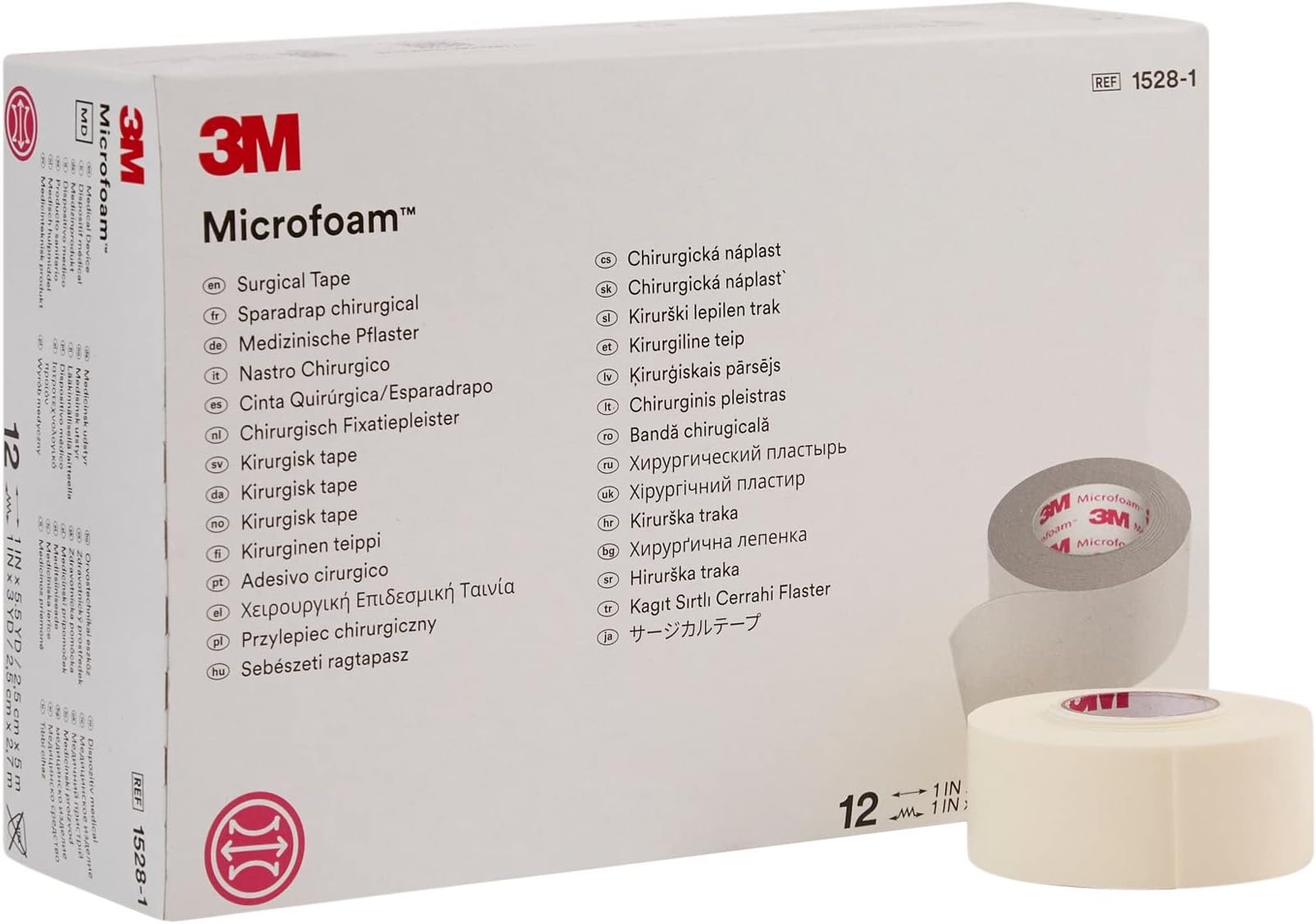 Direct Collection 3M Microfoam Surgical Tape 1" x 5 1/2 yd, Stretched Box of 12