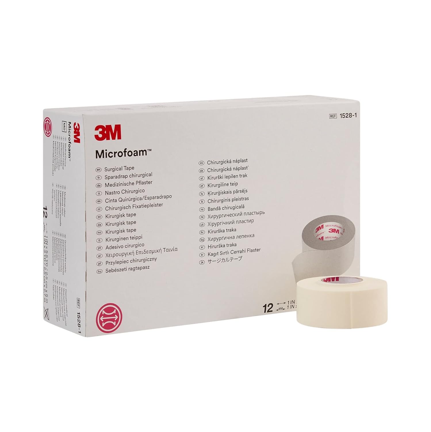 3M Microfoam Surgical Tape 1" x 5.5 Yd 1528-1, 2 Boxes, 12 Rolls/Box