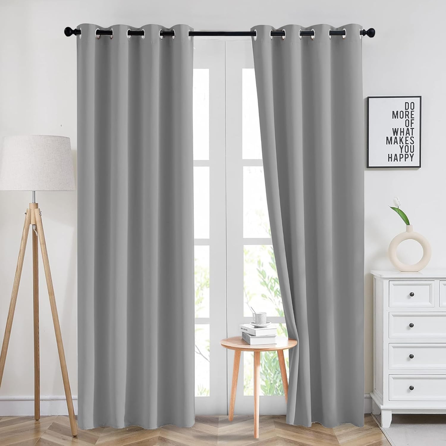 Imperial Rooms Eyelet Blackout Curtains for Living Room 66x84 Inch Light Grey Curtains for Bedroom Energy Saving Door Curtain 2 Panels with Tiebacks