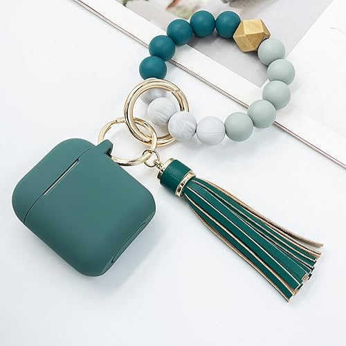 Vista 40 de Funda compatible con AirPods, funda protectora de silicona suave con llavero de pulsera, compatible con Apple AirPods de 2ª