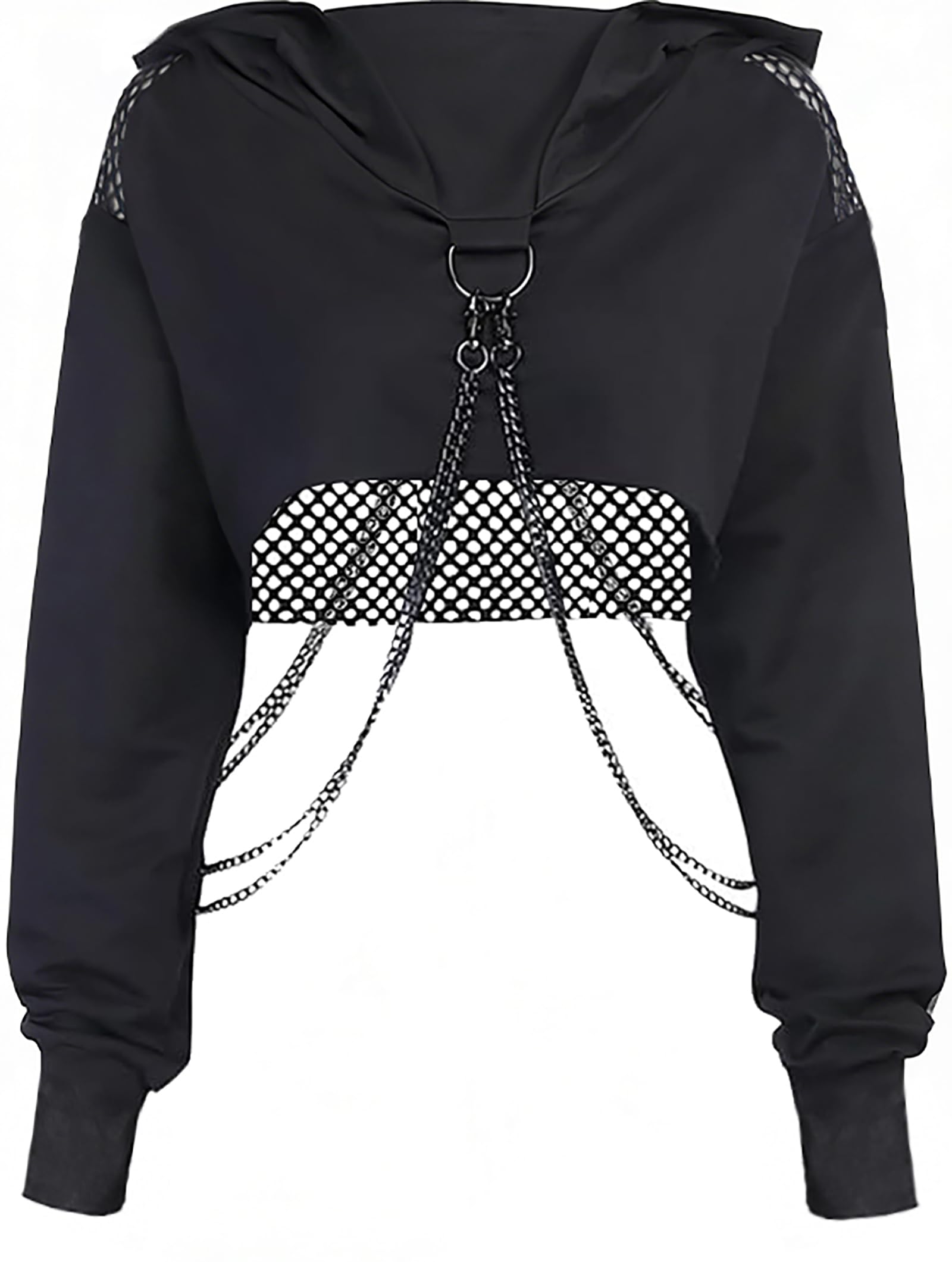 Maglietta a maniche lunghe con bretelle, da donna, stile gotico, punk, cool, con motivo drago, girocollo, nero, per autunno