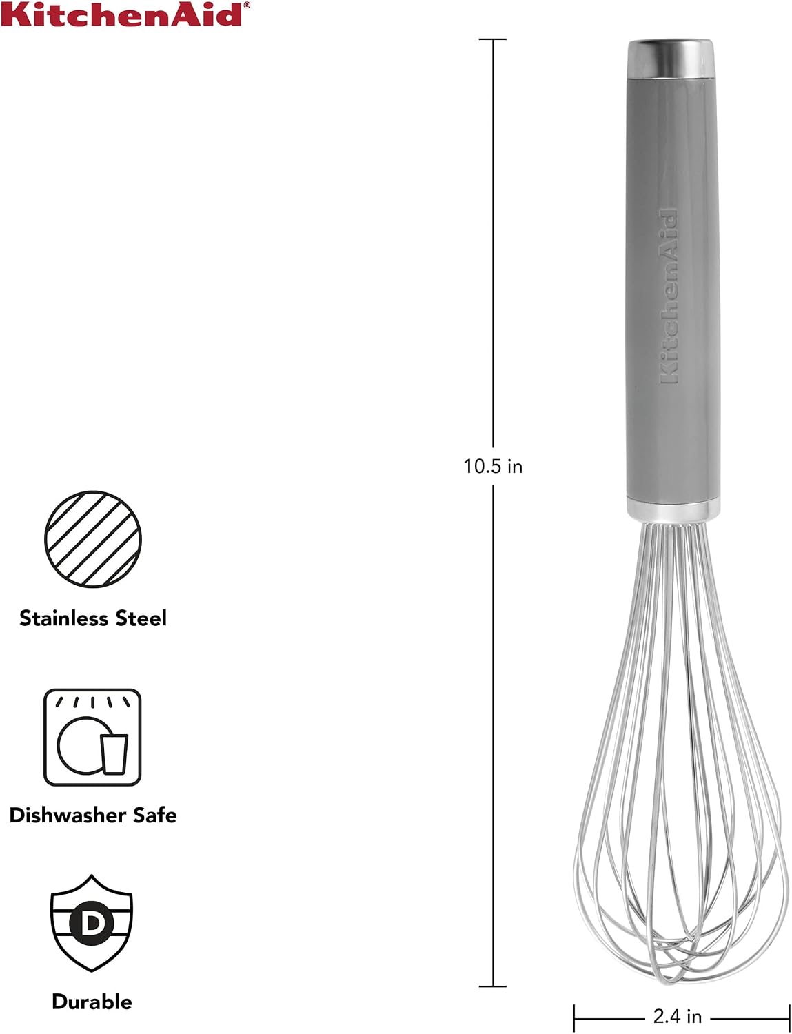 KitchenAid Classic Utility Whisk, 10.5-Inch, Gray image 2