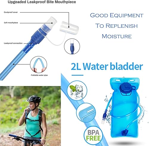 Vista 12 de Croogo Paquetes de hidratación,Mochila de hidratación con vejiga de hidratación de 2 litros,Mochila de bicicleta Bolsa impermeable transpirable