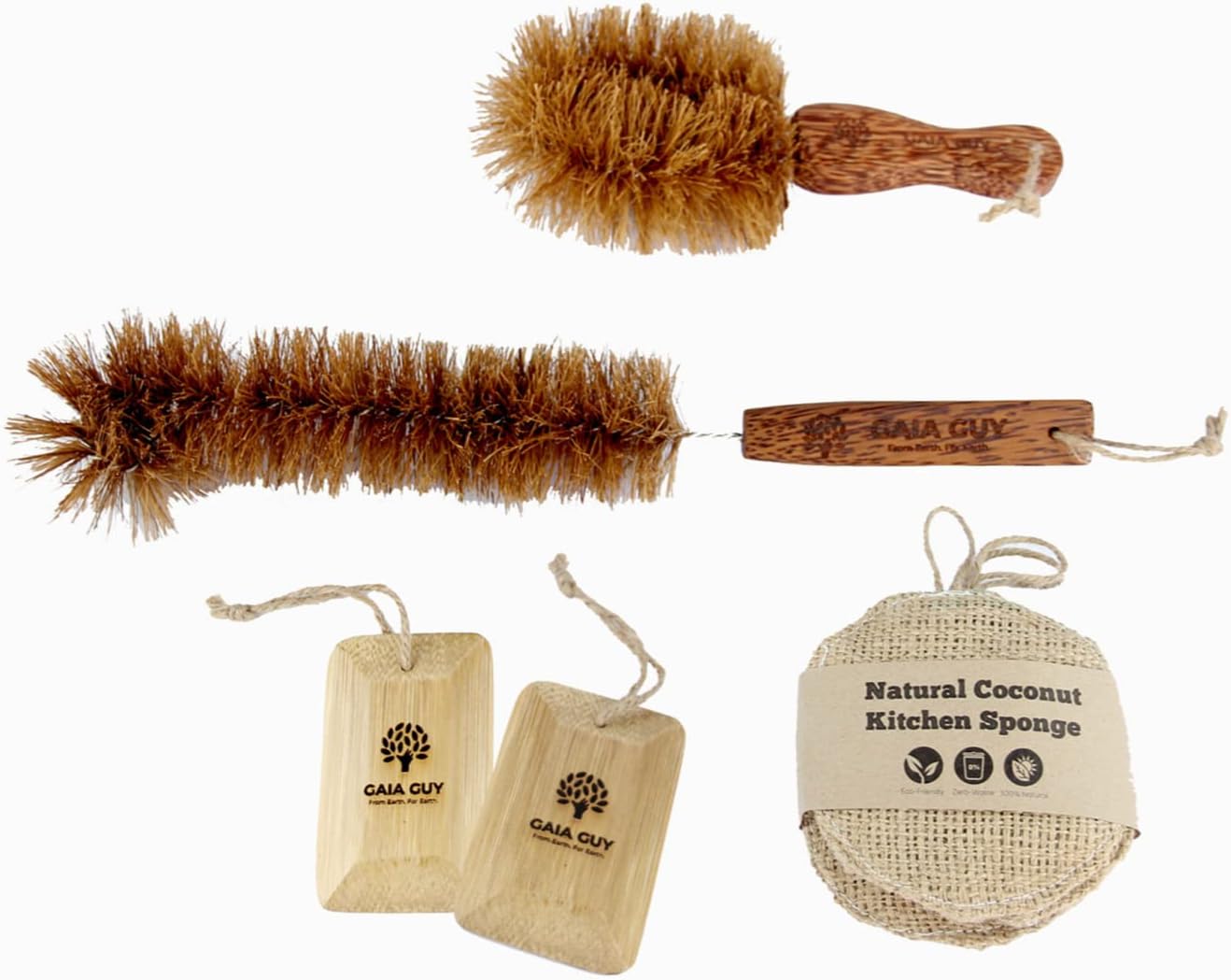 Zero Waste Kitchen Kit | Coconut Brushes, Jute and Coconut Sponges and Bamboo Pot Scrapers | Plastic Free Dish Washing That Actually Looks Good Too