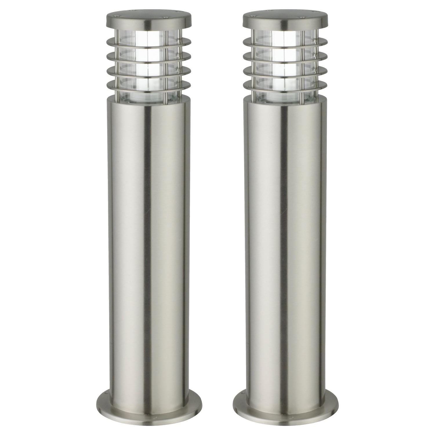 firstchoicelighting Set of 2 Outdoor 50cm Post Lights Garden Bollard Lamp Lights Modern Brushed Stainless Steel 50cm Height IP44 Outdoor Garden Driveway Post Light