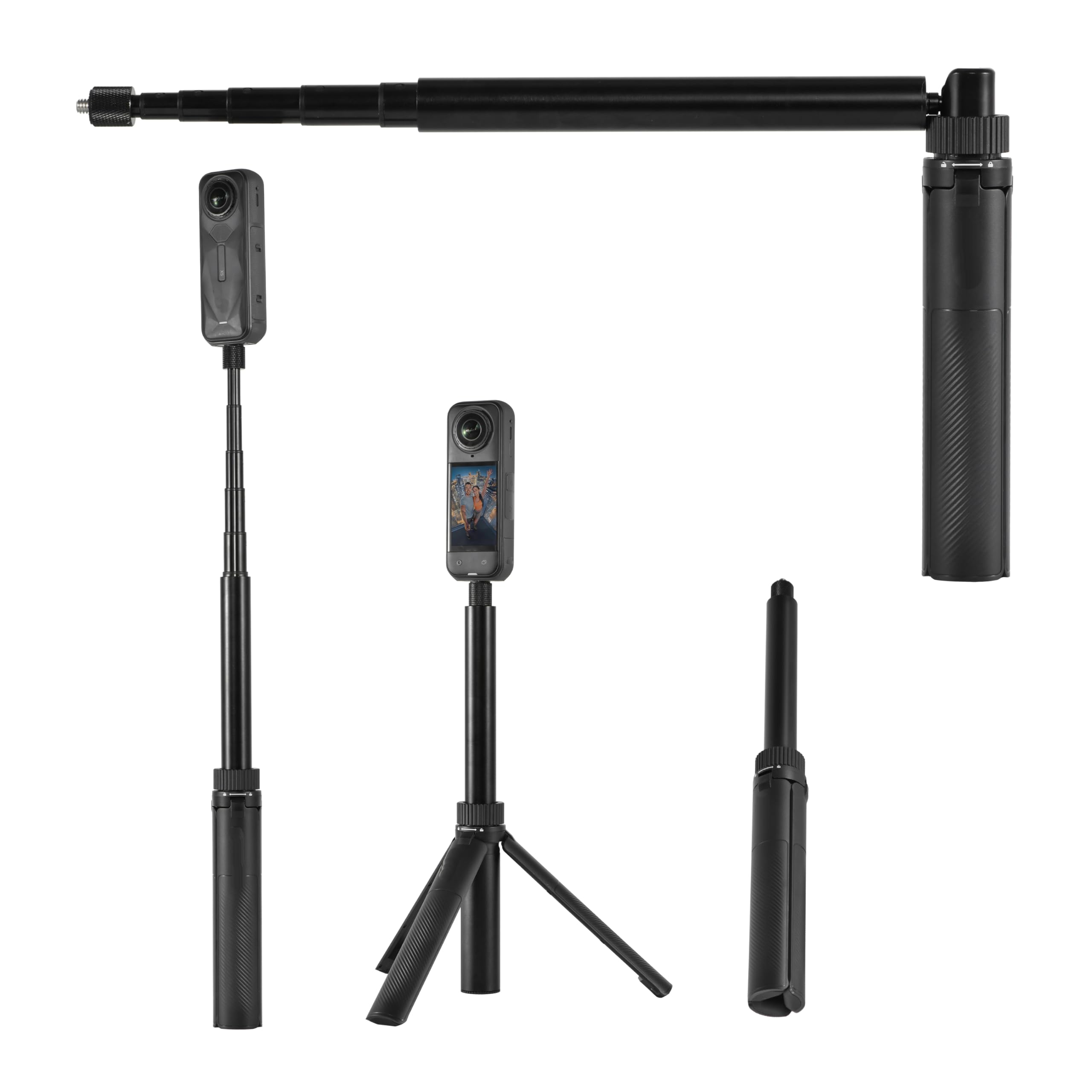 Uchwyt obrotowy statywu Bullet Time z niewidocznym kijem do selfie, do Insta360 X5/X4/X4 Air/X3/X2/X, do OSMO Pocket 3/360, gwint 1/10.2 cm kompaktowy kij do selfie i składany statyw stołowy (typ 1)