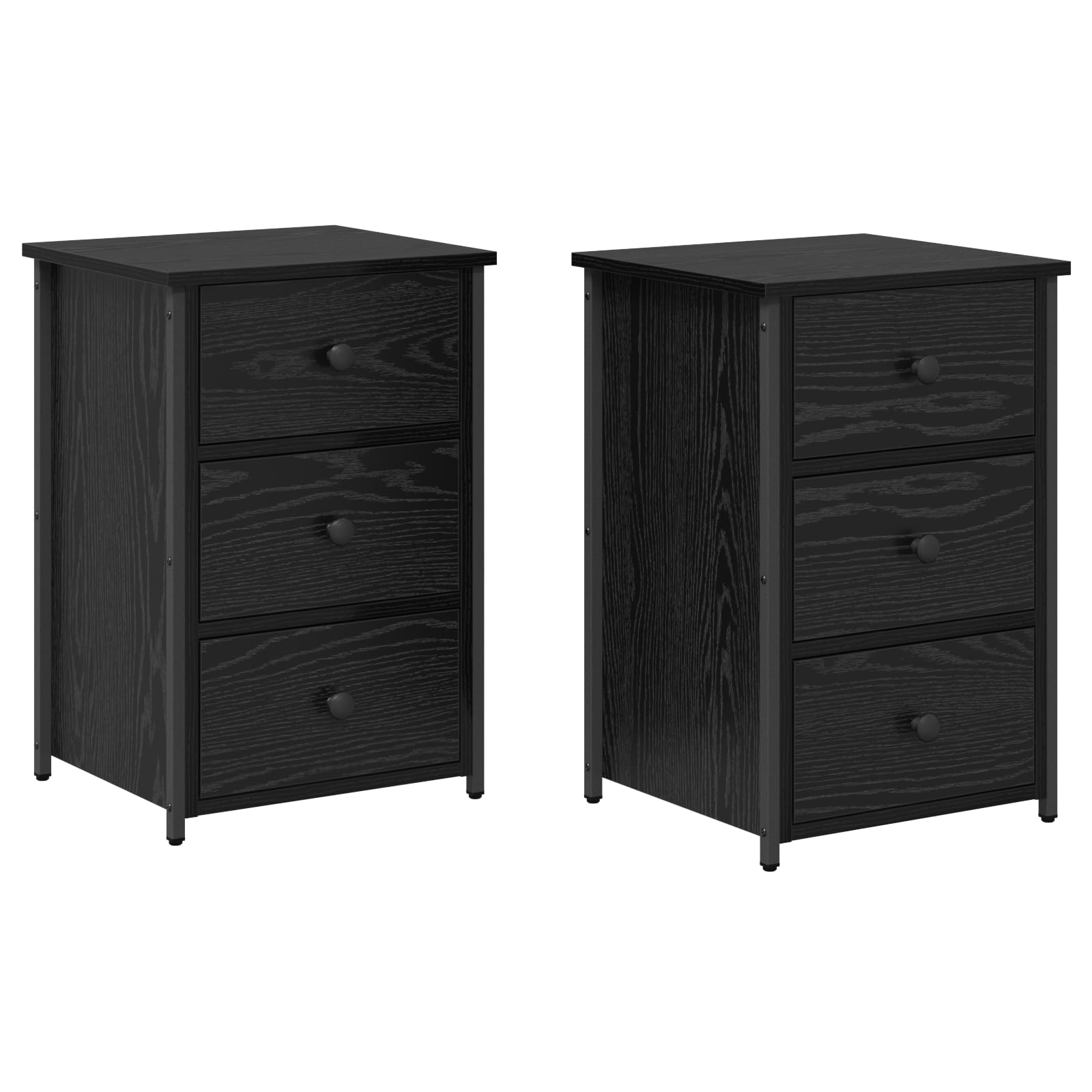 Black Oak Nachttisch Set mit 6 Schubladen, Schlafzimmer Nachttische in schwarzer Eiche, Stauraum Lösung, moderne Nachttische mit Schubladen, stilvolles Möbel Set