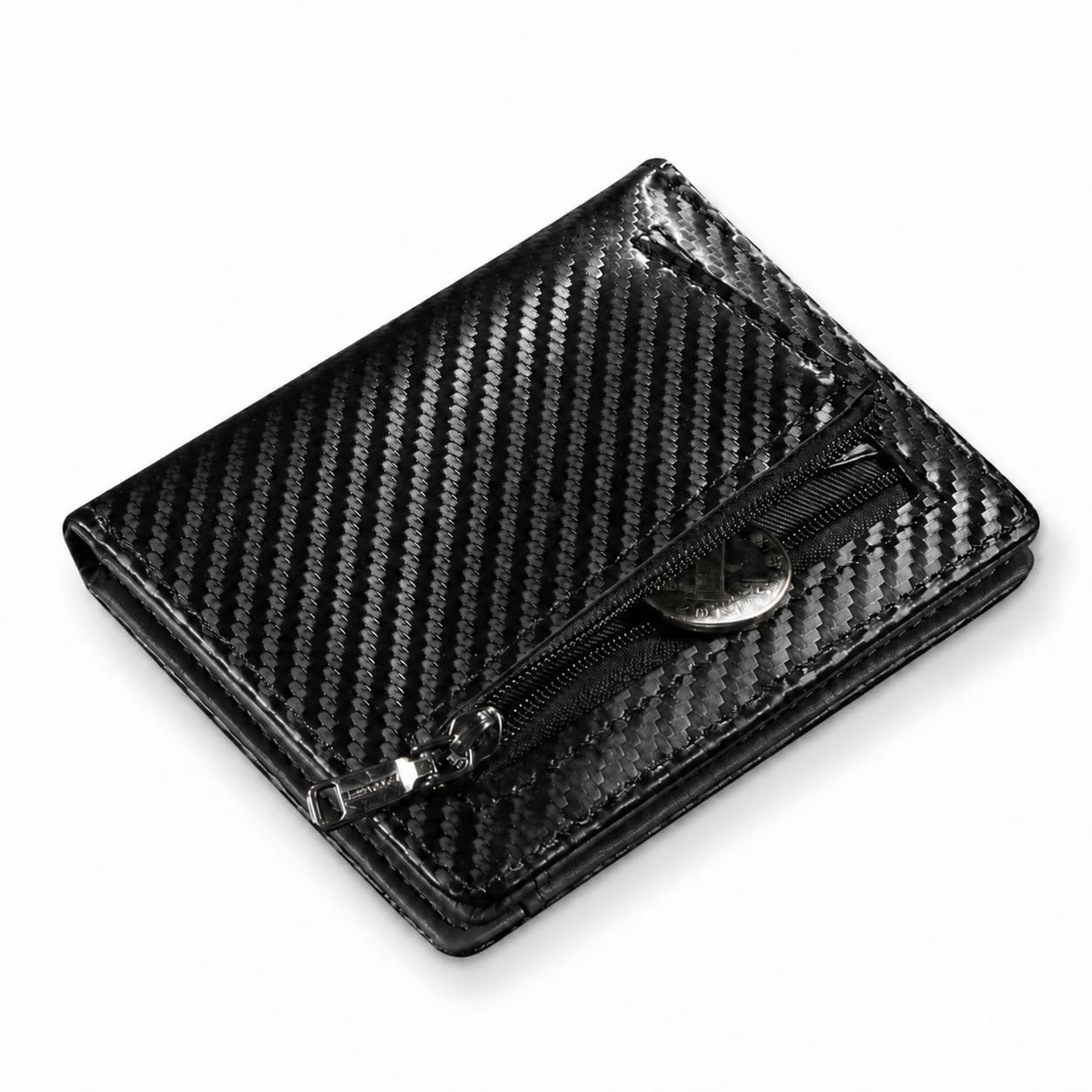 LOUEBICA Geldbörse Herren PU Leder Klein Portmonee Echtleder, Slim Wallet mit Münzfach Reißverschluss