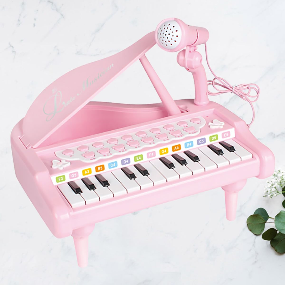 WOONEKY Pianoforte Elettronico Rosa Multifunzionale con Microfono Giocattolo Musicale Educativo per Tastiera con Regolazione Volume senza Batterie Stimola Interesse Musicale Precoce