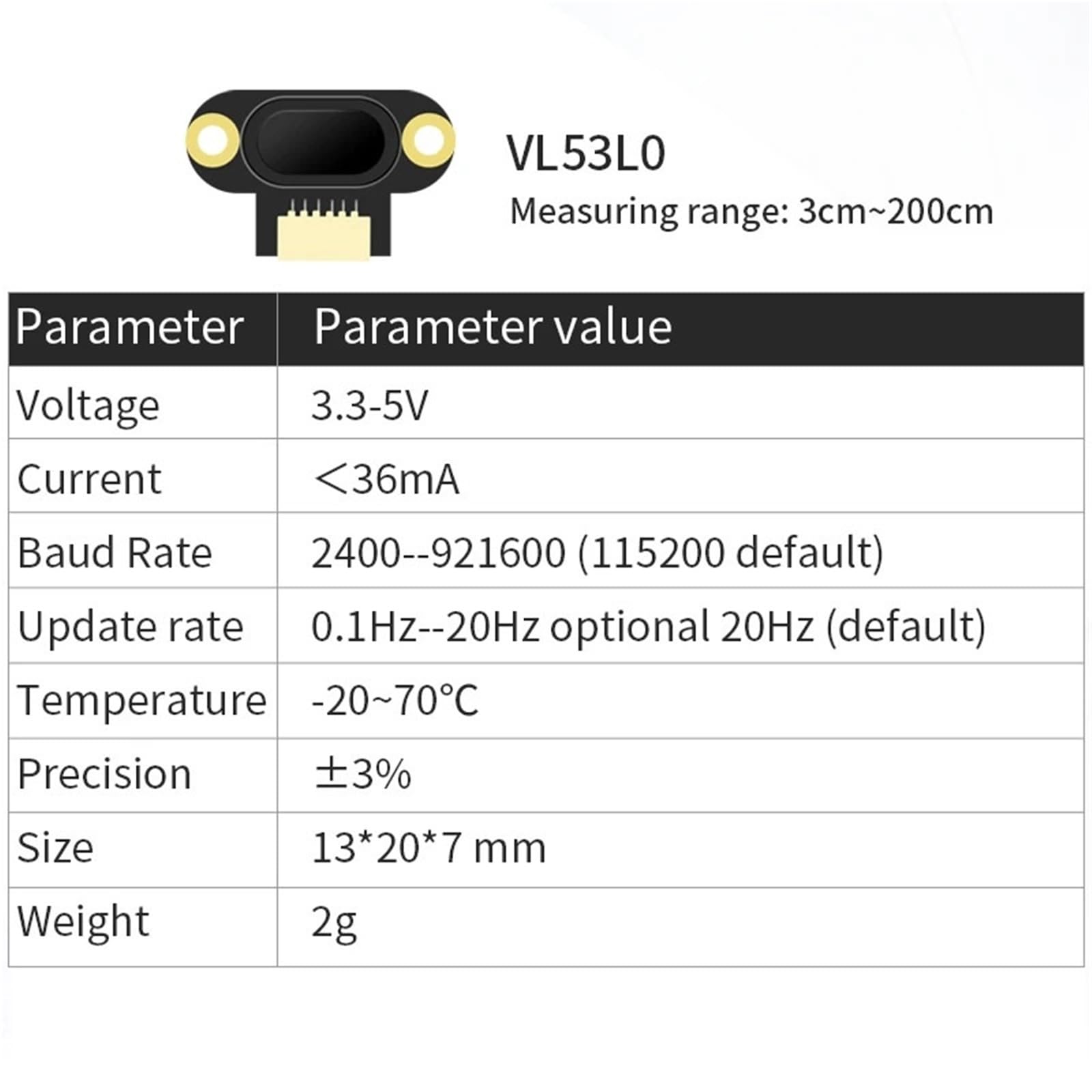 Capteur de télémétrie Laser UART VL53-400 (4-400 cm), Module de Distance Laser VL53L0 (3-200 cm), Sortie de données TTL/IIC 100 Hz, 3,3-5 V(VL53L0)
