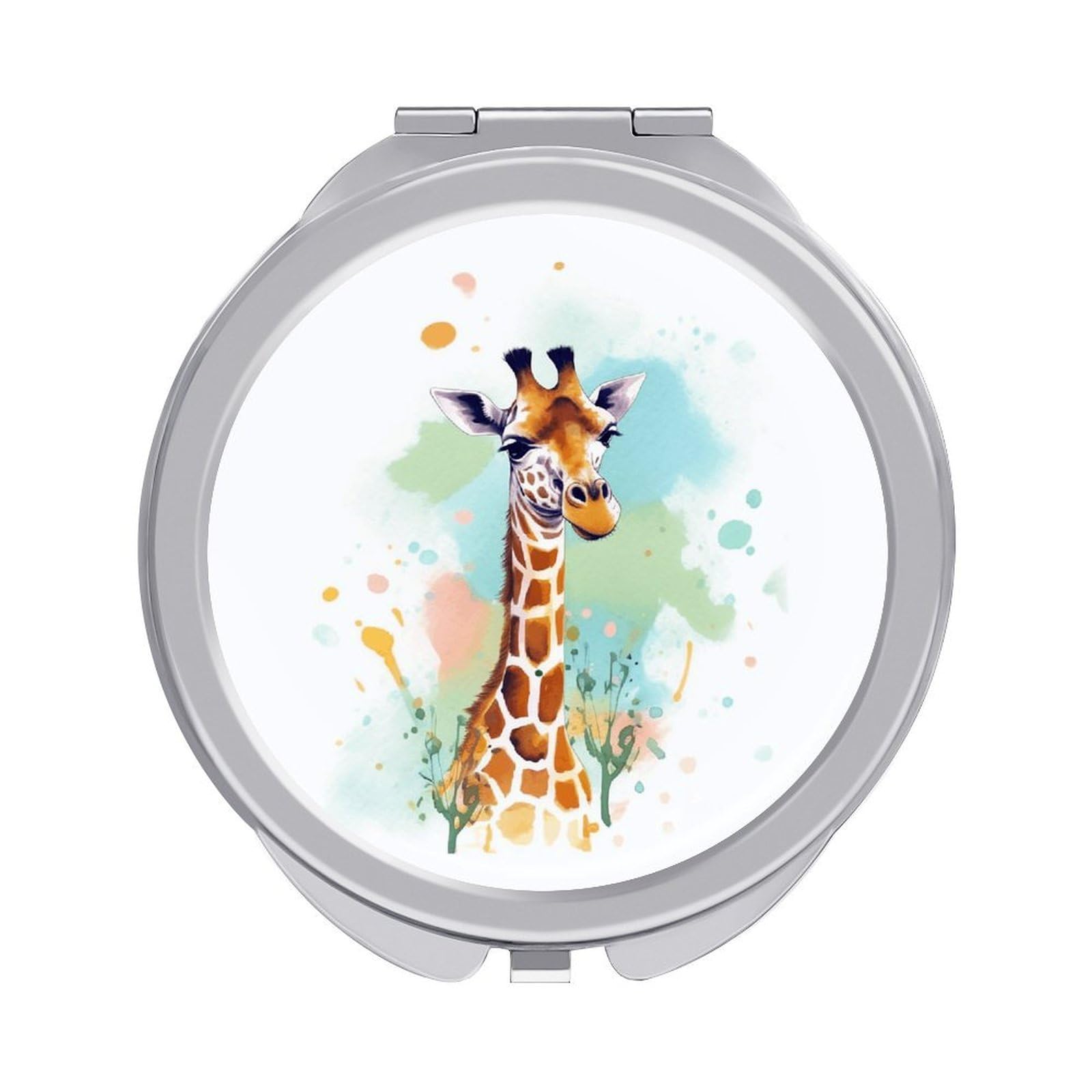 VstaDank Giraffe Art Illustration Travel Makeup Mirrors Exquisite Double-Sided 2X/1X Magnifying Folding Pocket Mirror Portable Round Handheld Mirror Mini Compact Mirrors for Outdoor Home