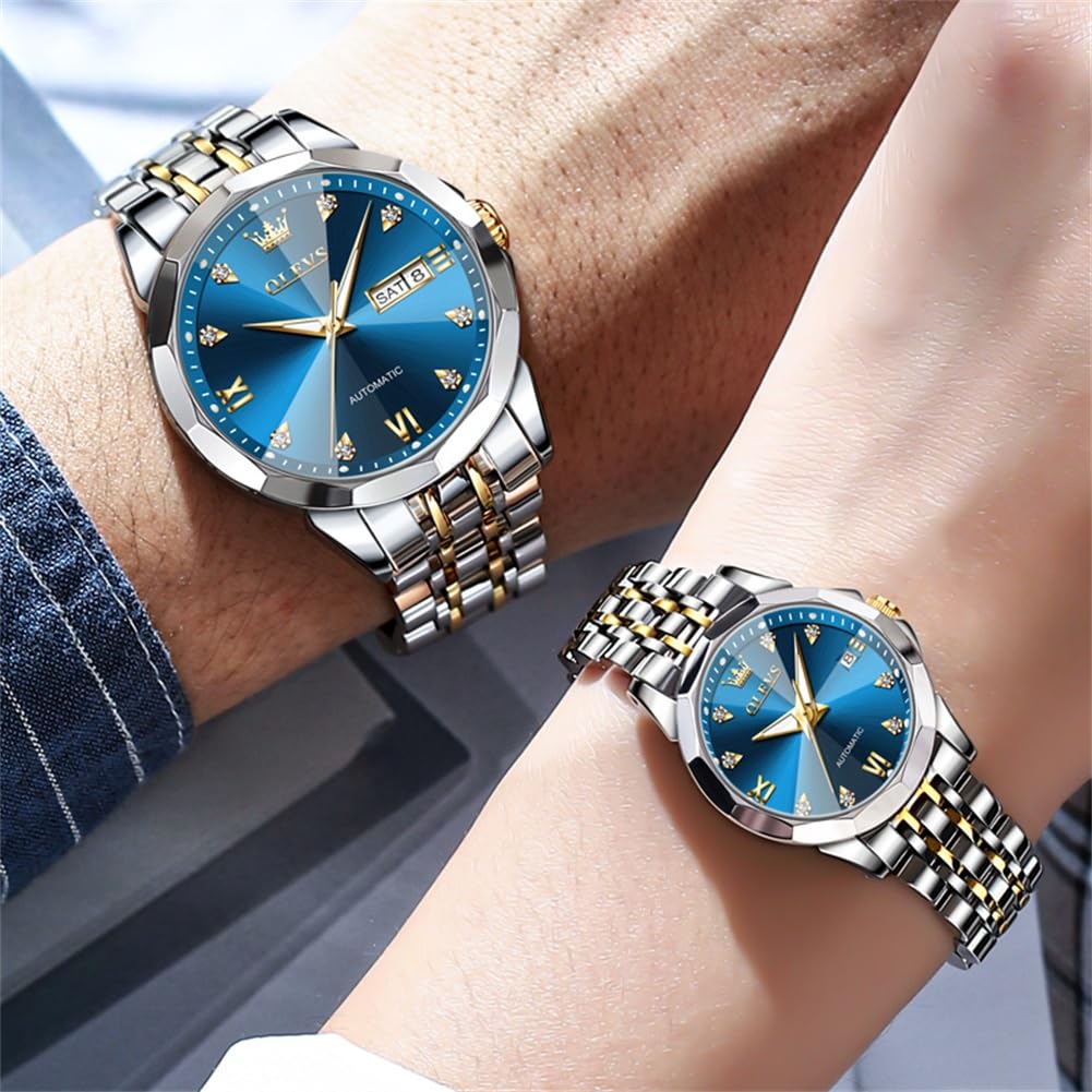 OLEVS Reloj de Pulsera para Hombre, diseño de Esqueleto automático, de Lujo, con múltiples calendarios, Acero Inoxidable, Impermeable, Luminoso, para Hombre