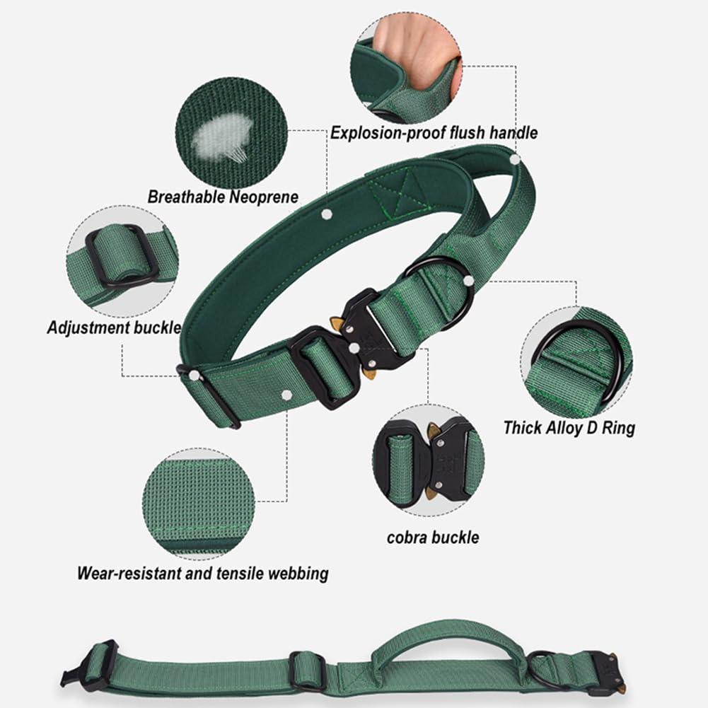Newtensina Outdoor Tactical Dog Collar with Handle, Heavy Duty Military Dog Collar with D Ring - Image 4