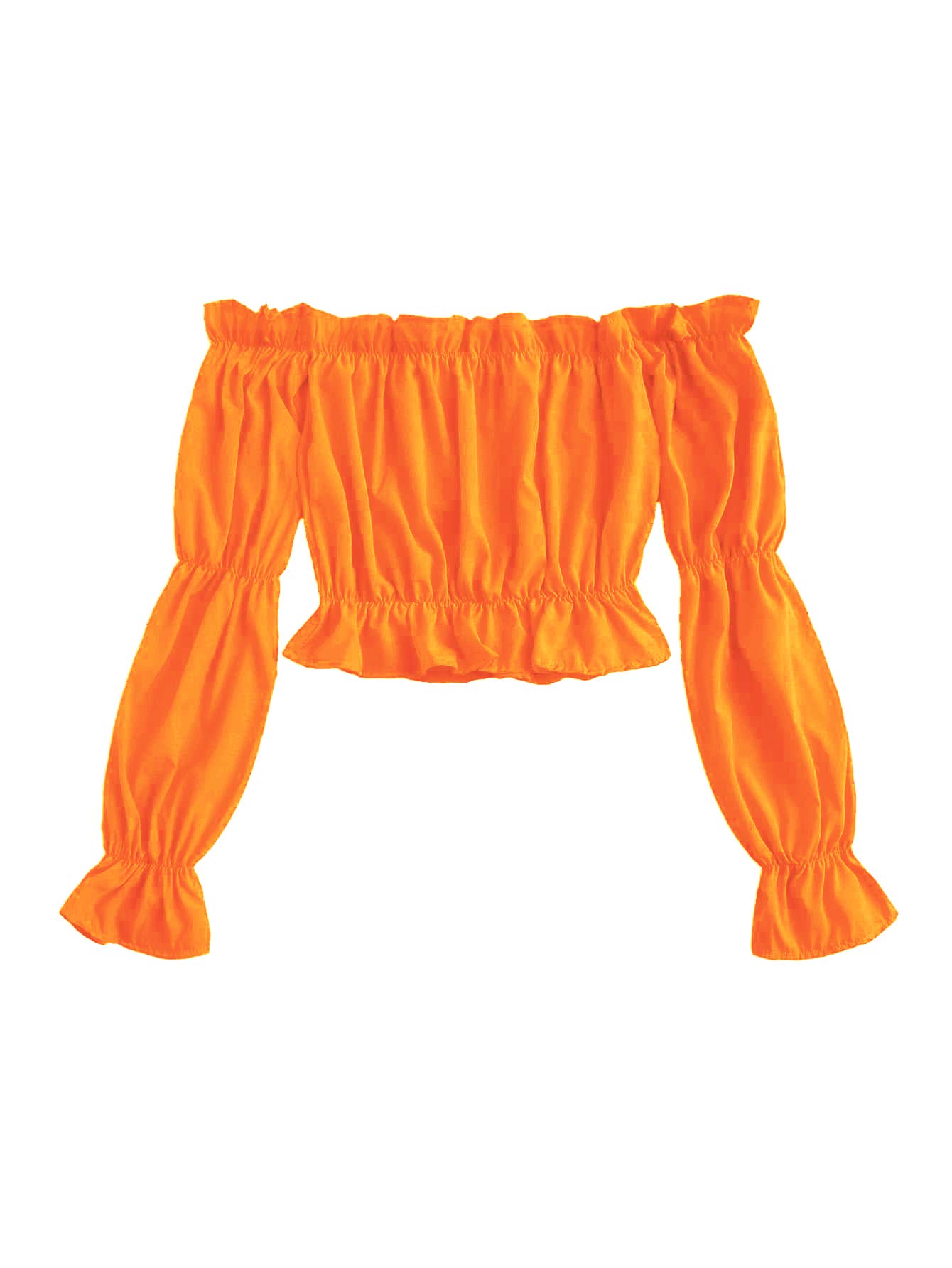 LYANER Women's Off Shoulder Ruffle Trim Puff Long Sleeve Tube Crop Blouse Shirt Top