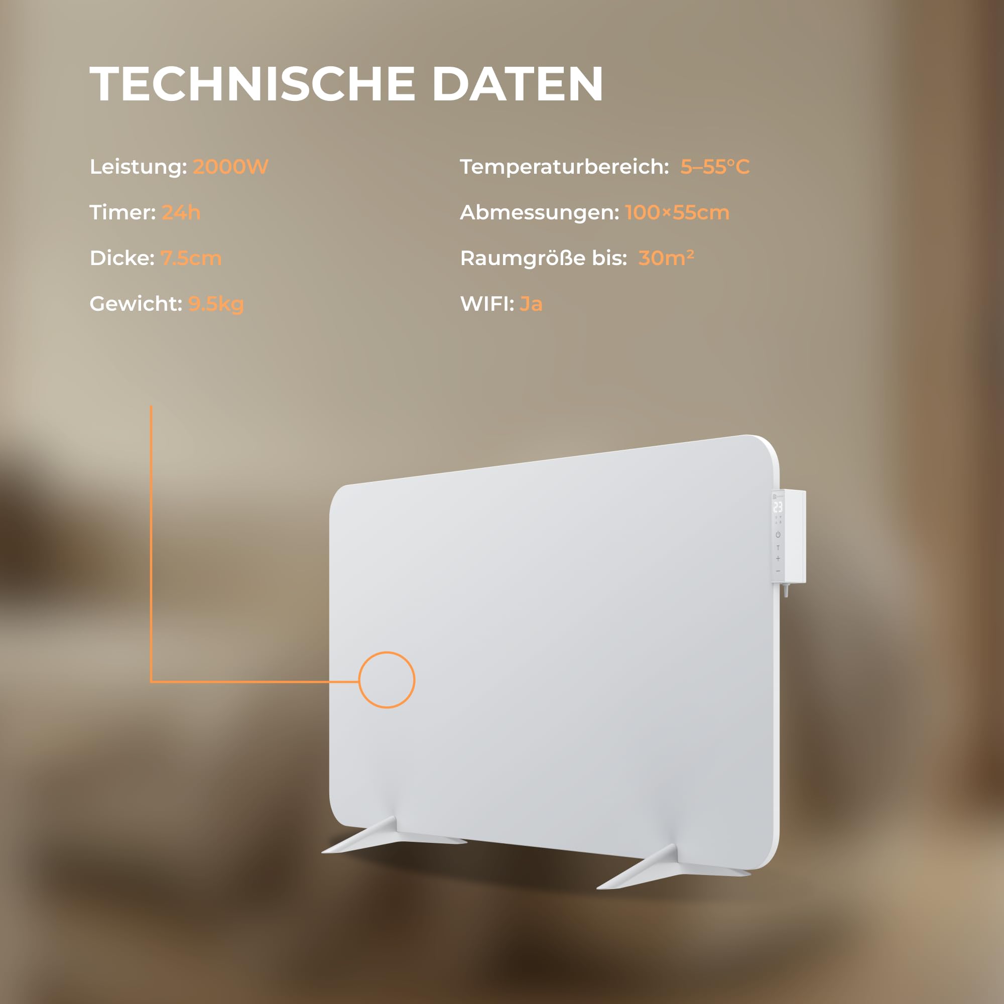 BR Bringer Hybrid Infrarotheizung 2000 Watt mit Konvektion - Smart Thermostat, WIFI & App - für Wandmontage oder als Standgerät für Räume bis 30m² - Energiesparend - Deutsche Qualitätsmarke (weiß)