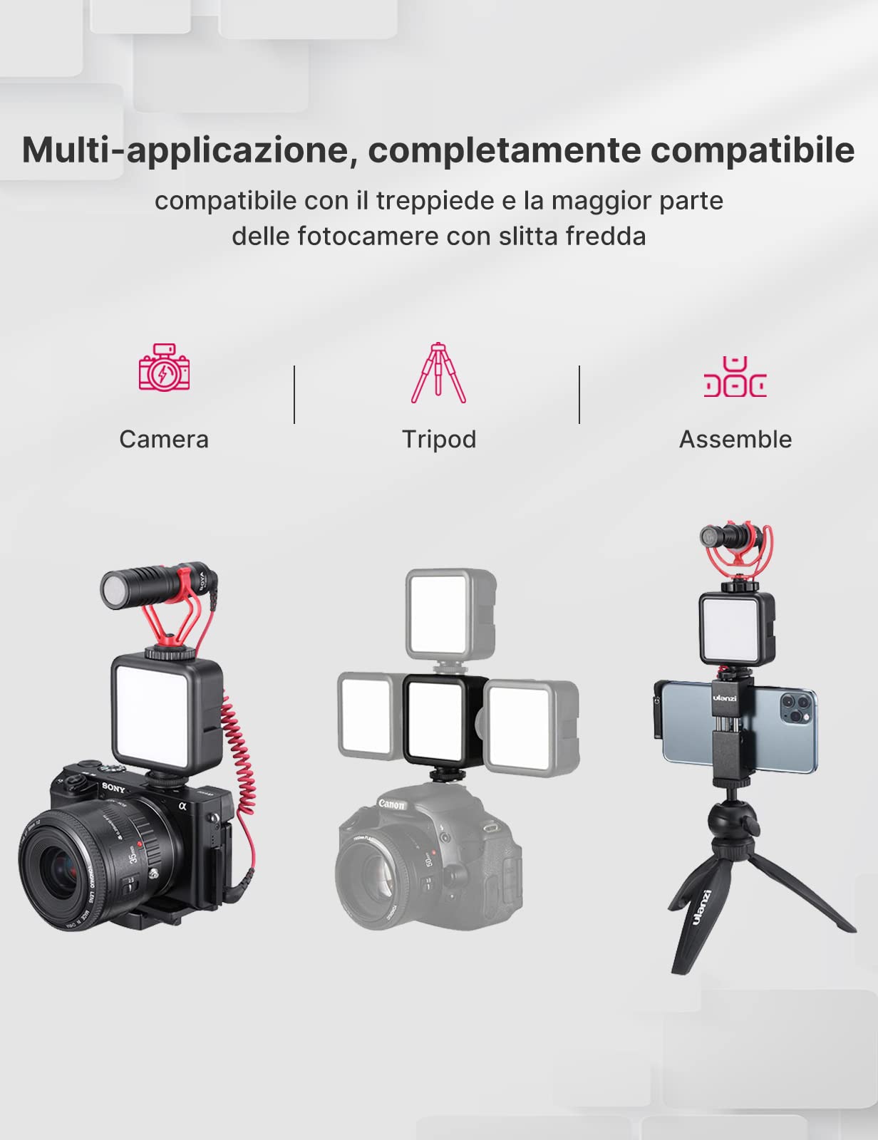 Luce Video RGB Led, ULANZI VL49 Faretto Led Dimmerabile 2500K-9500K Temperatura di Colore con Batteria Integrata, Luci Video illuminazione Pannello con LCD Display per Fotocamera Fotografia