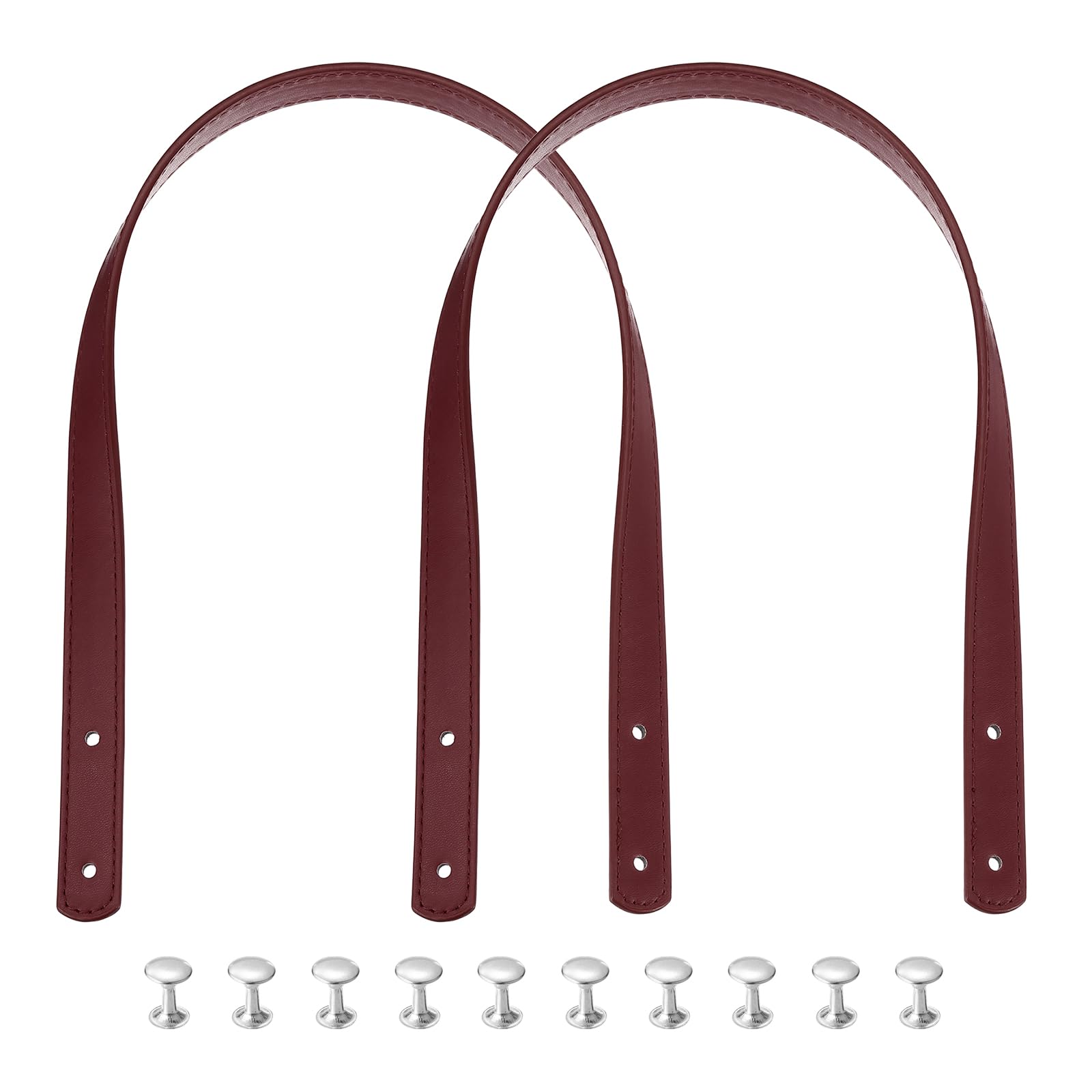 MECCANIXITY 2pcs 24 Inch (60cm) PU Leather Purse Handle, Sew On Shoulder Purse Straps Handbag Belt Band Bag Handle Bag Strap Replacement for Wallet Tote Making, Burgundy-image-29