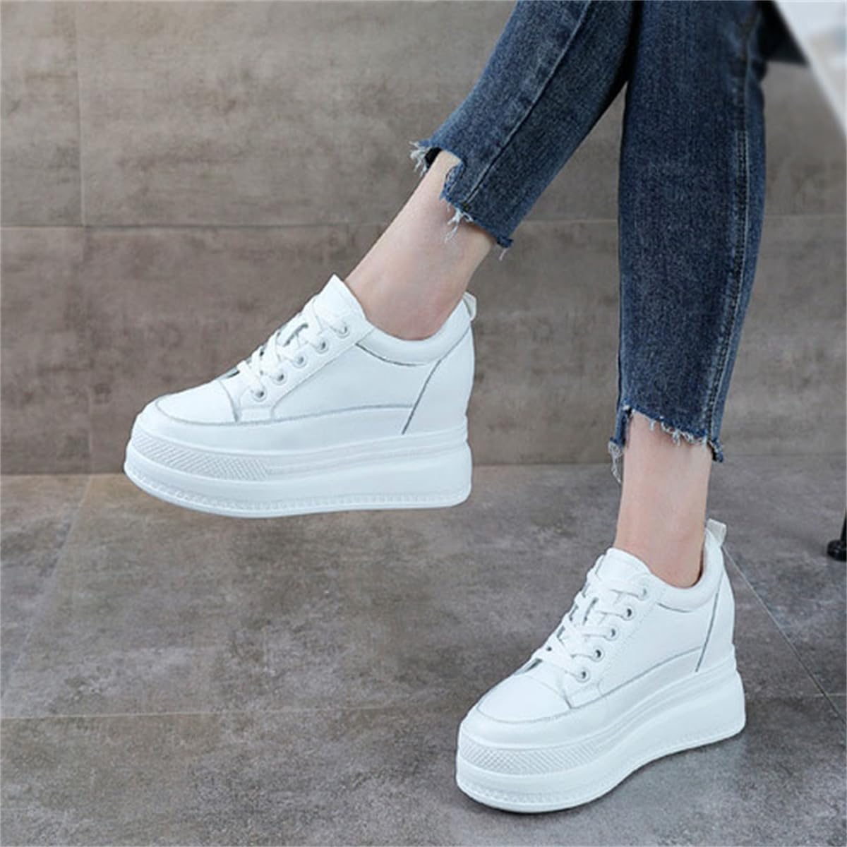 VEACAM Zapatos De Tacón De Cuña para Mujer, Calzado De Tenis De Cuero Antideslizante Transpirable Zapatillas De Moda para Niñas