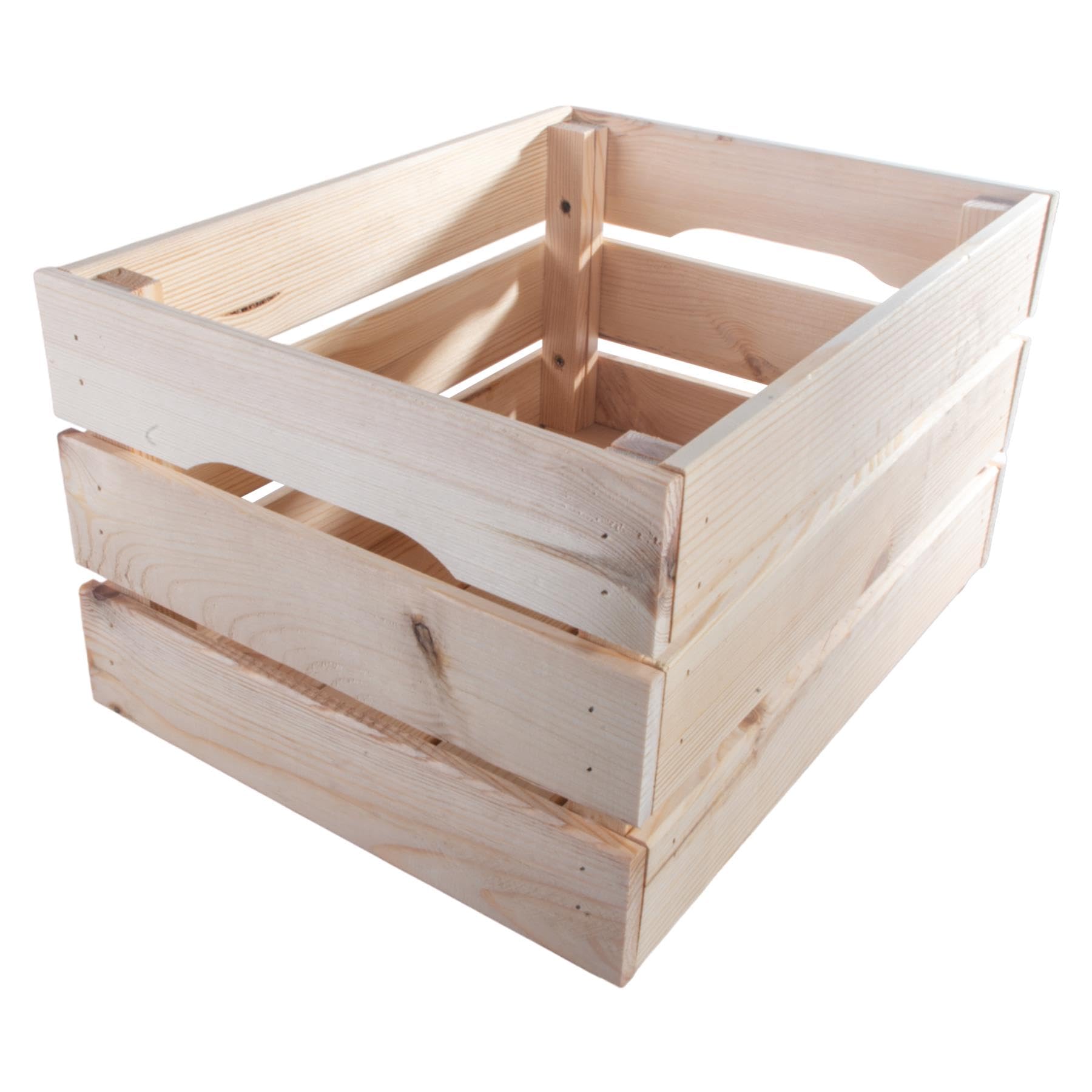 Woodeedoo Grain Deep Decorative Wooden Crate | 39.5 X 29.5 X 22 Cm | Flat Packed Slatted Solid Storage Box With Handles | Display Plants Apple Fruits Diy Hamper | Unpainted Natural Pine
