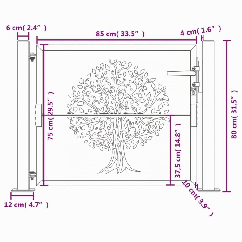 vidaXL Portail de Jardin, Portillon de Patio, Barrière de Sécurité, Porte d'Extérieure, Anthracite 100x75 cm Acier Conception d'arbre