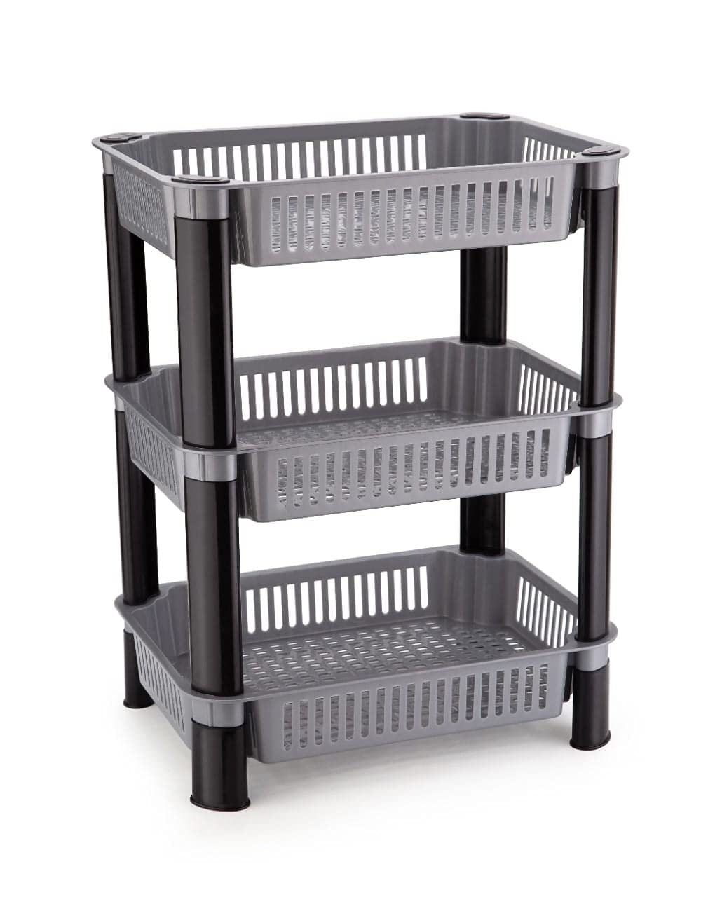 MUNGATStainless Steel 3-Tier Folding Perforated Design Basket Organizer Stand with Wheels for for Kitchen & Office Use, Fruits, Onion, Potato, Vegetables Basket