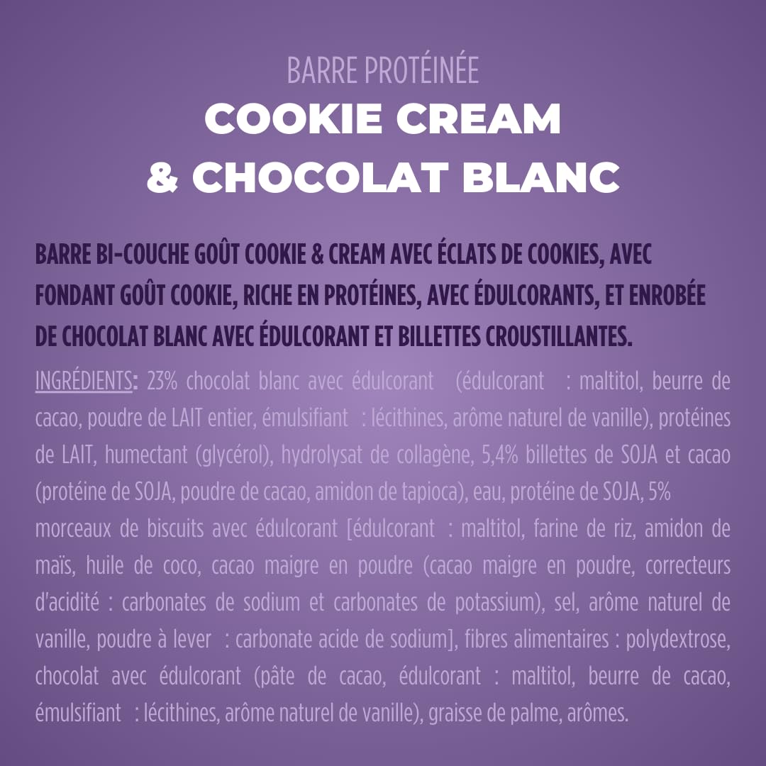 JOYFUEL Barrette proteiche – Gusto cioccolato bianco & Cookie & Cream – < 2 g di zucchero – 20 g di proteine – Scatola da 12 barrette x 55 g