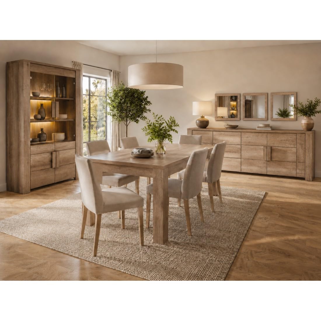 Vitrine FARRA – 4 portes avec LED – Chêne dab canyon – 120 x 195 x 47 cm