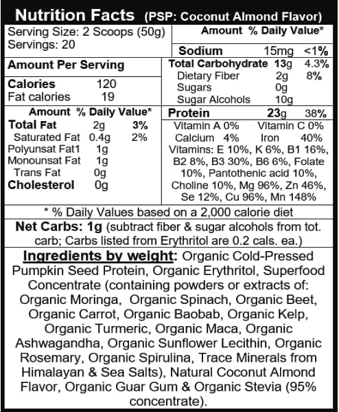 Organic Pumpkin Seed Protein Powder: The World's Best Tasting & Most Complete Plant-Based Protein Powder Vegan Plant Based Protein Powder Paleo - 20 Servings Coconut Almond Flavor - 2.2 lbs.