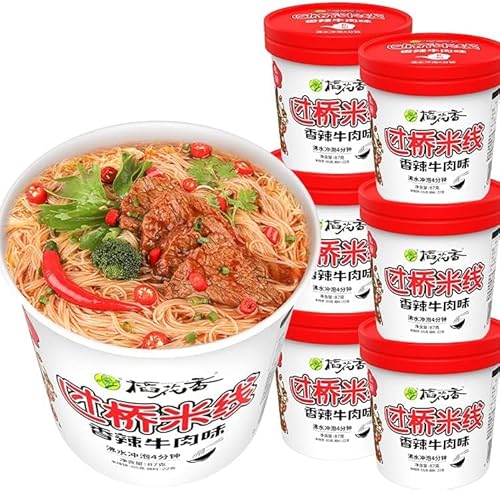 Yunnan Crossing The Bridge Noodles Spicy Rice Noodle (Non Fried) Cup Noodle Lamian Noodles Noodles In Soup, Chinese Instant Noodle, Instant Noodle Soup (Spicy taste,6 barrels)